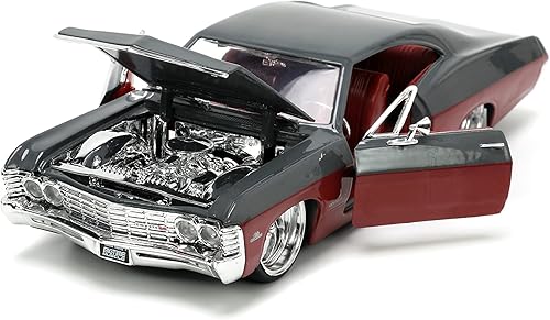 Miniatura 6 de Jada Toys Big Time Muscle 1:24 1967 Chevy Impala SS Gris/Borgoña Coche fundido a presión, juguetes para niños y adultos