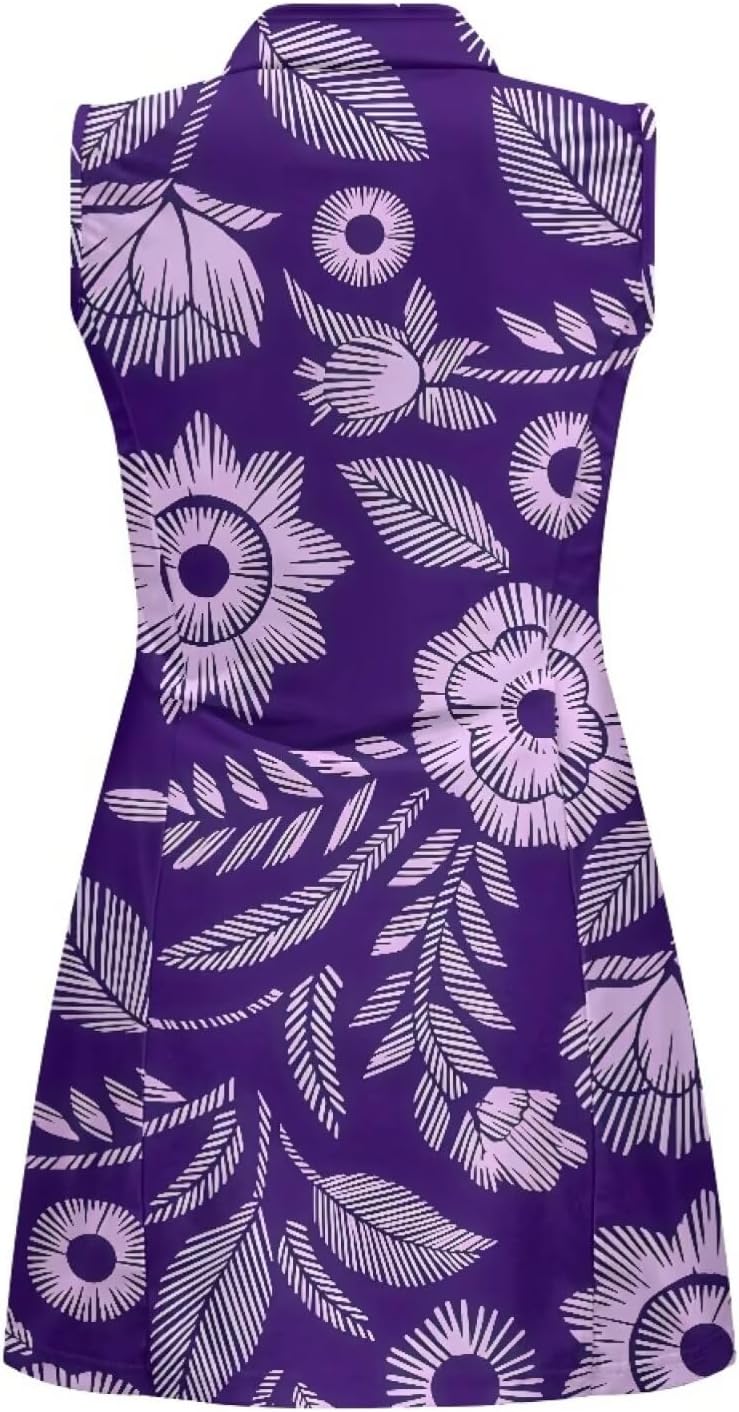 Golf Tennis Dress with Zippered Pockets,Stand-up Collar Design,Suitable for Women.Plus-Size Sleeveless Fitness Style.
