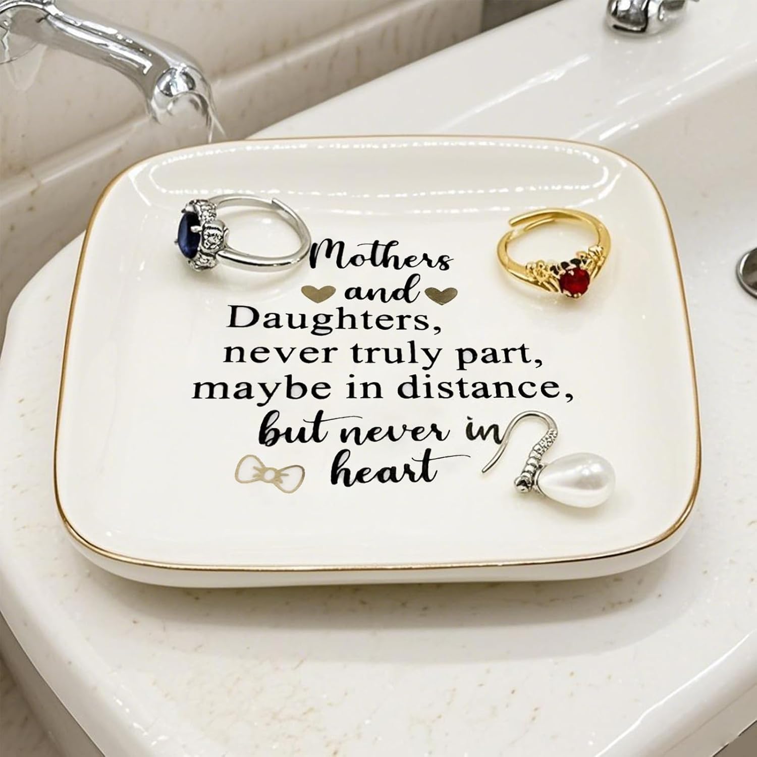 Gifts for Mom from Daughter, Ceramic Jewelry Tray Dish, Christmas, Birthday, Mothers Day Gifts from Daughter, Mom Gifts Ring Holder Trinket Dish, Small Ring Dish Nightstand Jewelry Plate Dish - Image 8