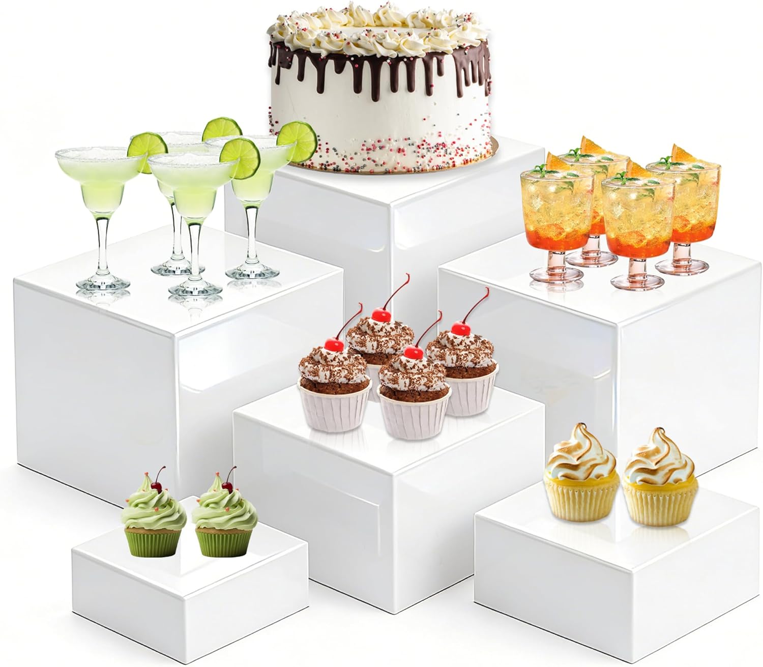 6Pcs Acrylic Buffet Risers, Large Food Risers for Buffet Table, Display Stand Shelf for Party, Clear Cube Boxes Dessert Table Display Set, Risers Display Stands (Clear)
