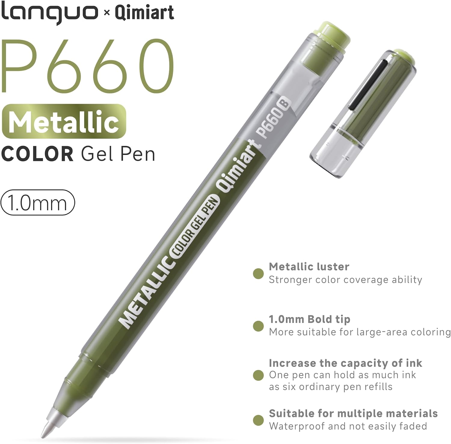 languo Metallic Gel Pens, 48 Colors Glitter Gel Pens for Coloring, 1.0mm Bold Tip Glitter Pens for DIY Crafts, Glass, Wood, Stone, Painting & Drawing Art Supplies