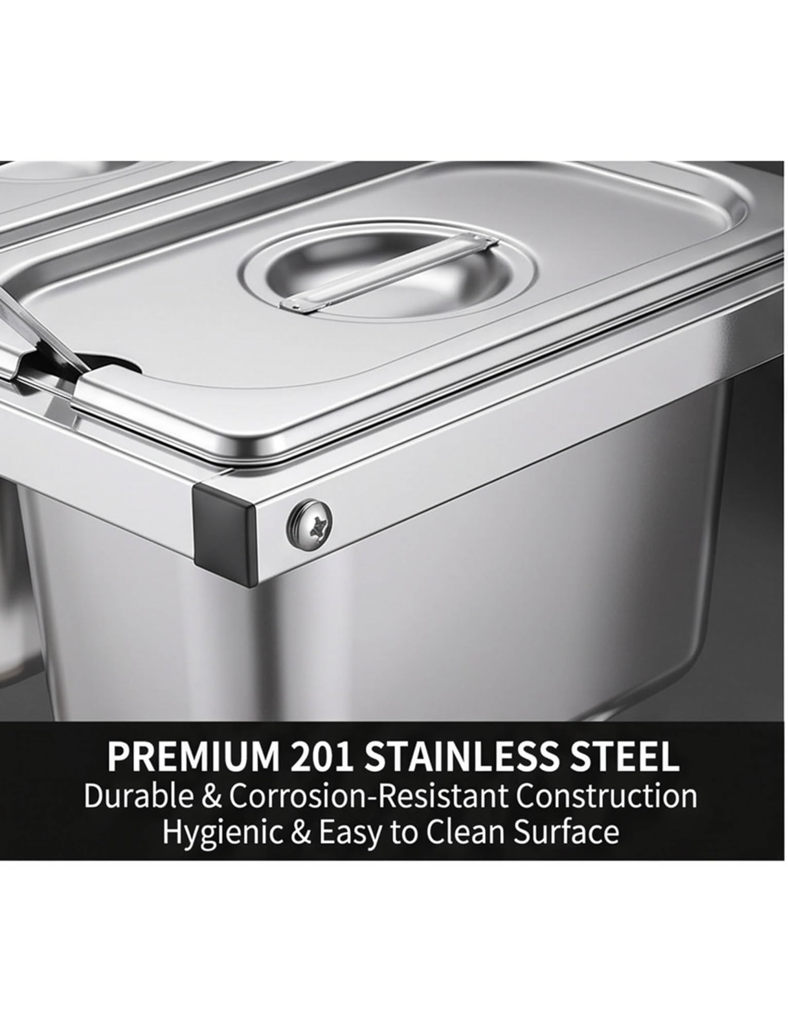 Stazione per pizza in acciaio inox, organizer per condimenti a 8 scomparti con coperchi e cucchiai, padelle angolate rimovibili per buffet o insalate, design facile da pulire