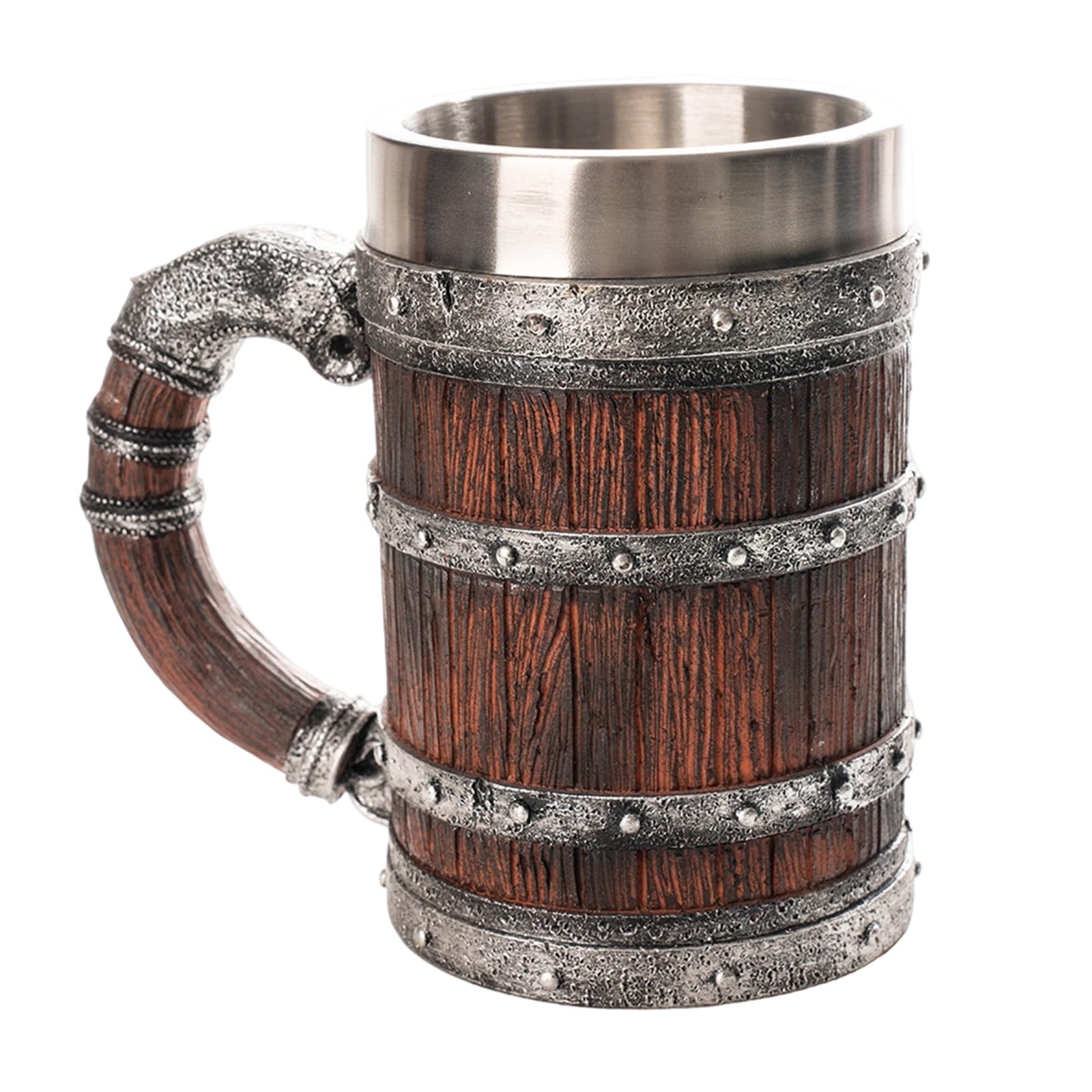 Generisch Chope à bière en bois avec isolation à double paroi, grande capacité, tasse en résine, gobelet intérieur en acier inoxydable pour boissons chaudes et froides, gobelet historique