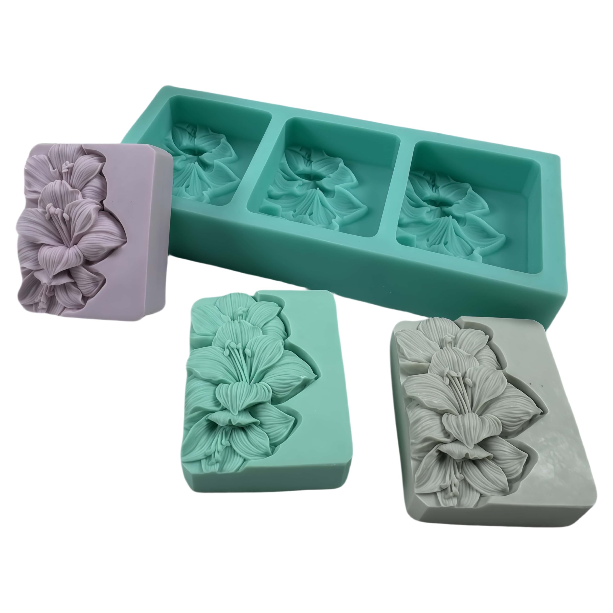 Molde de jabón natural de 3 agujeros, hecho a mano, de silicona, para hacer jabón, de flores, chocolate, pasteles, resina, yeso, para manualidades