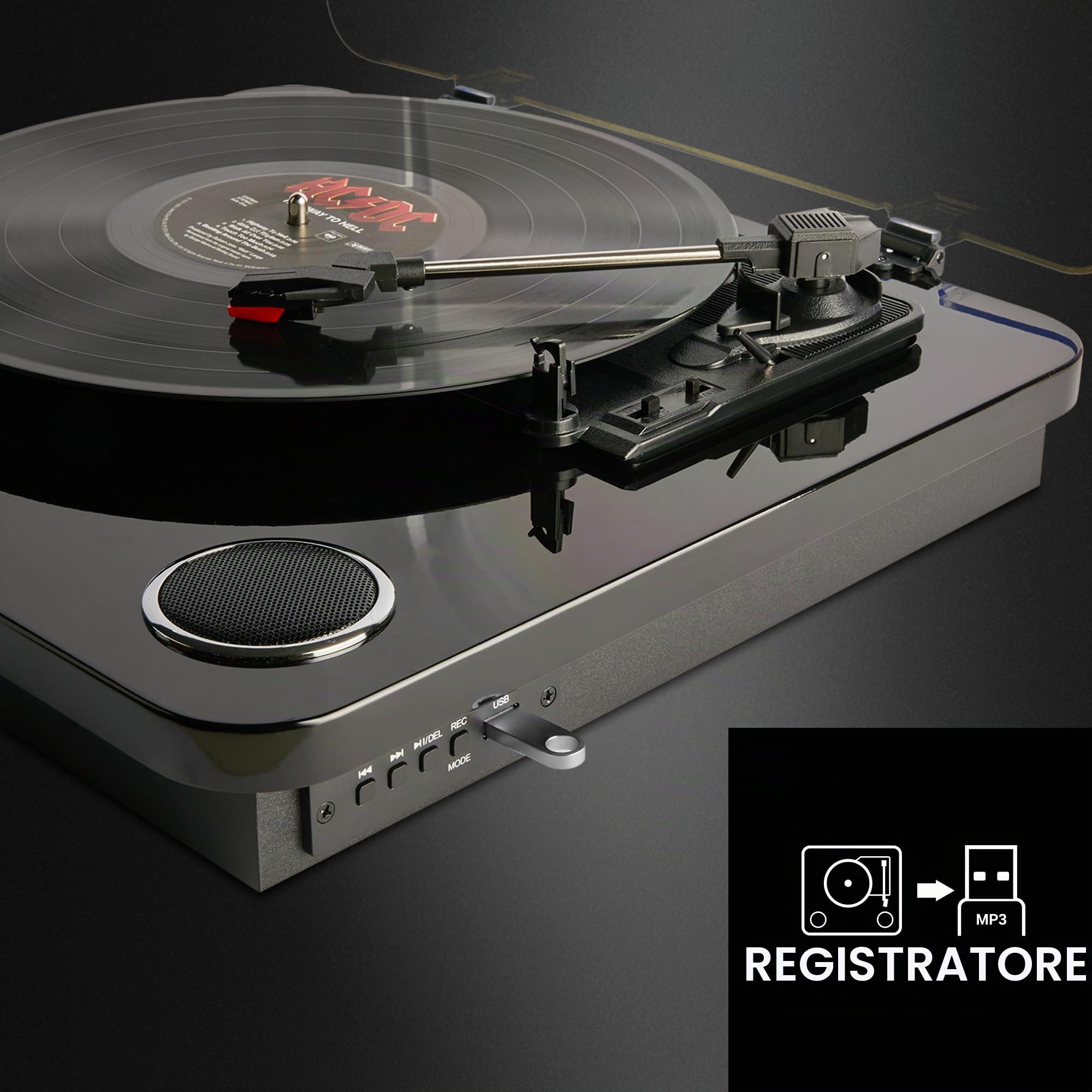 Energy Sistem Spin Giradischi Vinili Bluetooth Vintage Lettore LP 33 45 78 Giri Con Casse Integrate Altoparlanti 40W USB RCA Encoder Auto Stop Ago Magnetico Cartuccia Bambù Piatto Feltro