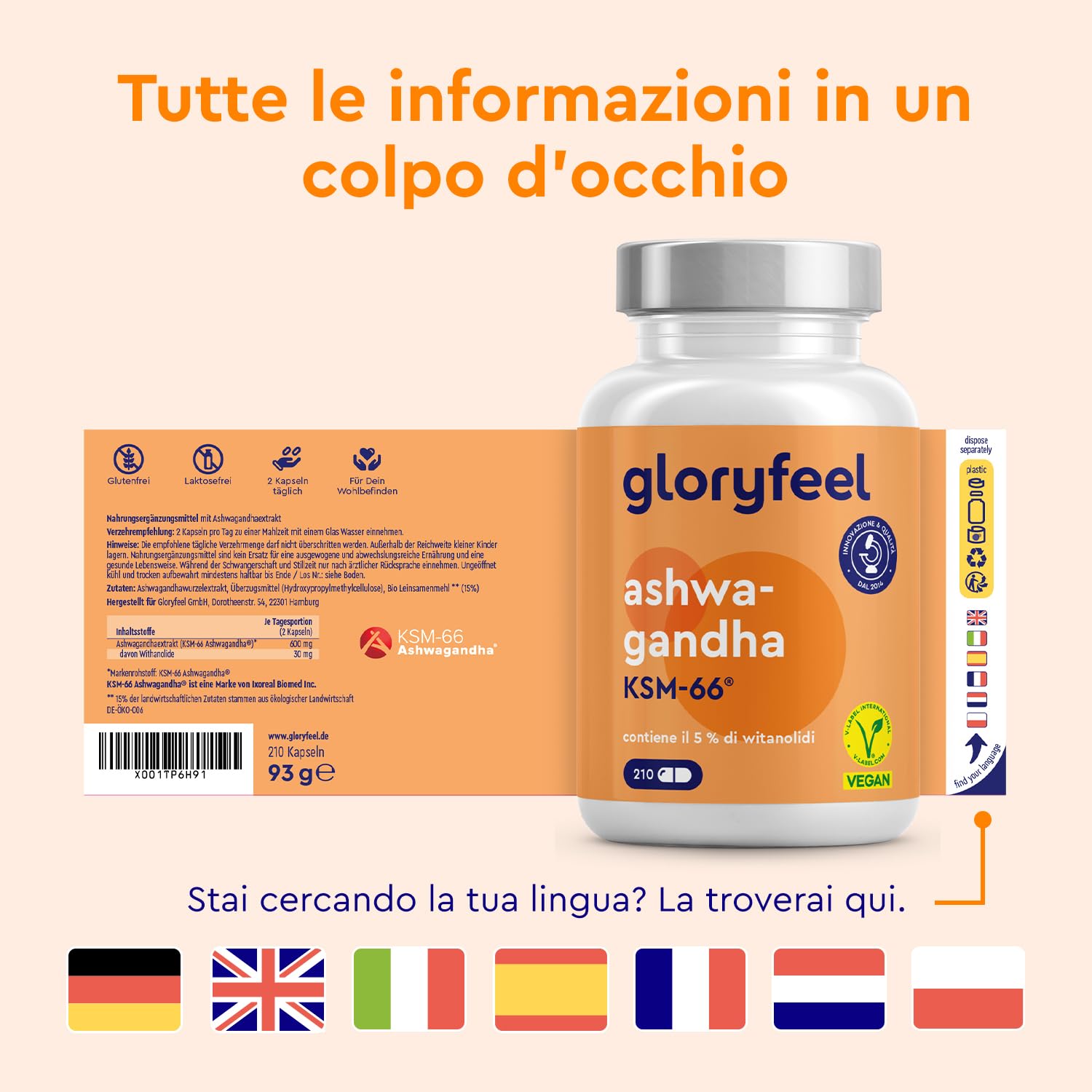 Ashwagandha KSM-66®, Ginseng Indiano Alto Dosaggio, 600mg per Dose Gionaliera, 210 Ashwagadha Capsule Vegan, (3 mesi), Estratto di Ashwagandha (Withania Somnifera) Qualità Premium KSM 66 Ashwagandha