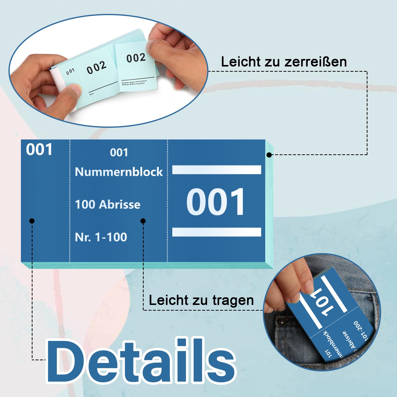 Blok z podwójnymi numerami 1-100 cyfr 5 x 10 cm, blok numeryczny, loteria, podwójne numery, luźne, numerowane, luźne, Tombola, blok z podwójnymi numerami (niebieski)