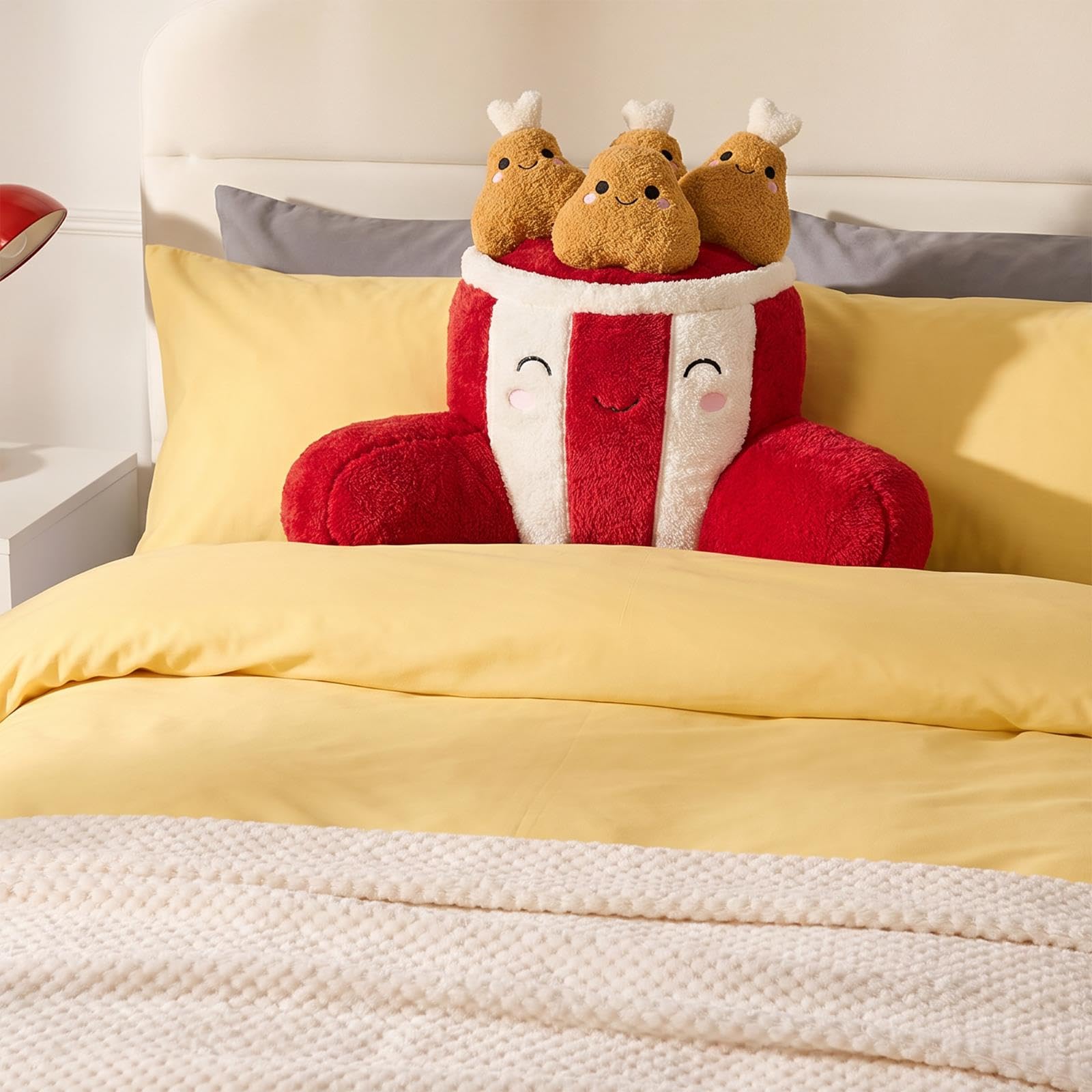 OHS Cuddle Cushion, Fried Chicken Teddy Fleece Back Pillow with Arms - Red