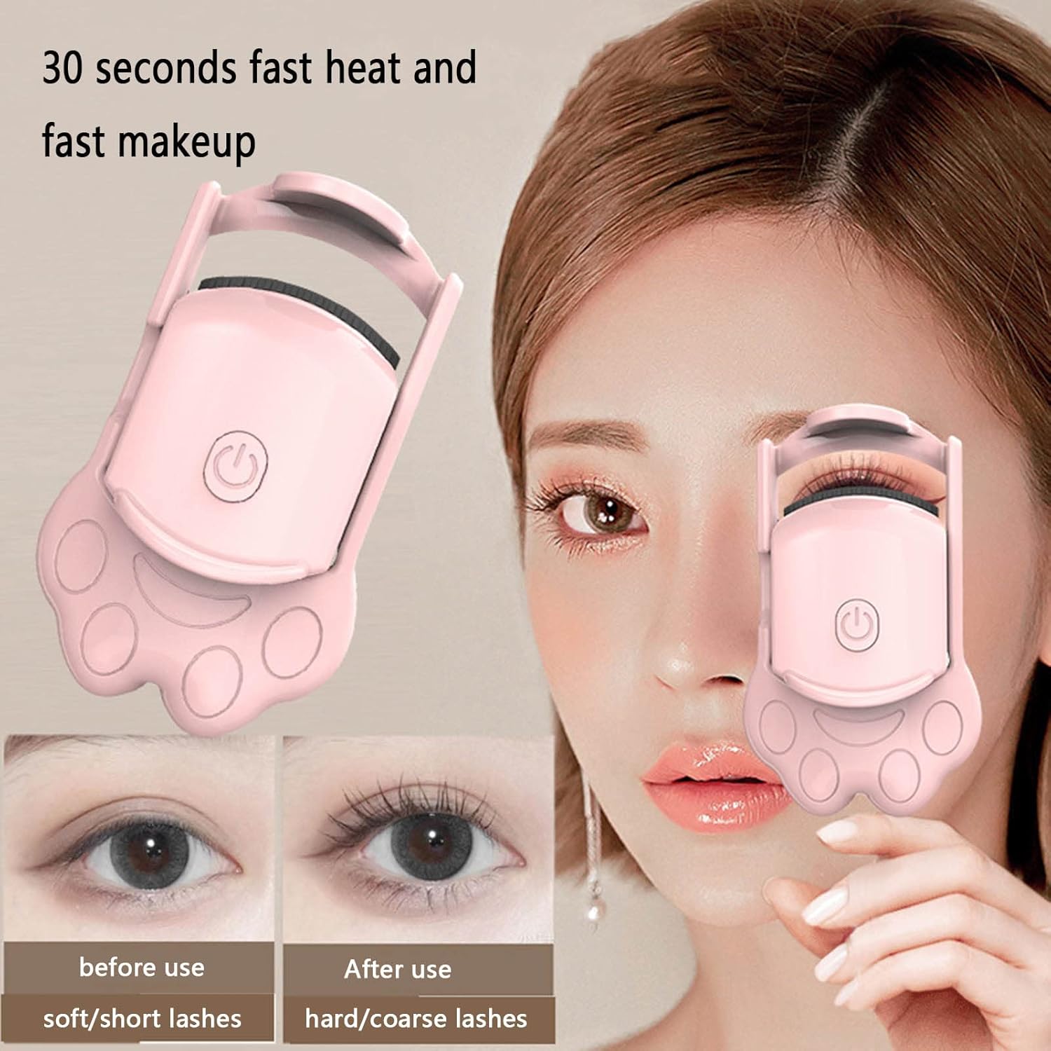 Heated Eyelash Curler Electric Lash Curler Curlers Heat Silicone Heating Pads for Women Eyelash Styling Instrument Portable USB Rechargeable (8X4X11cm,White)
