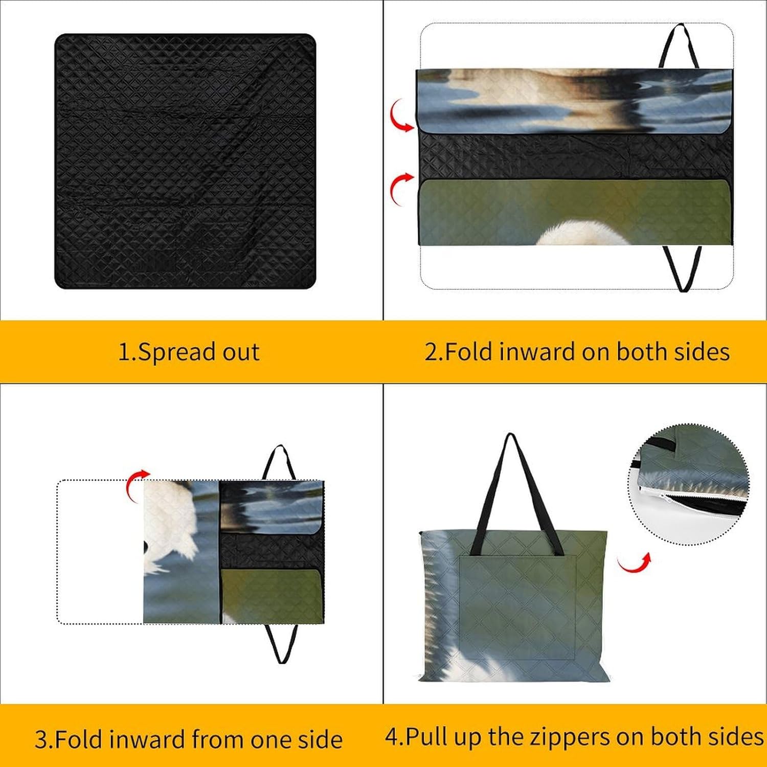 Cute Little Swan Picnic Blanket with Zipper Water Resistant Sand Free Picnic Mat Washable Foldable Easy Carry Beach Blanket for Lawn Beach Hiking Camping