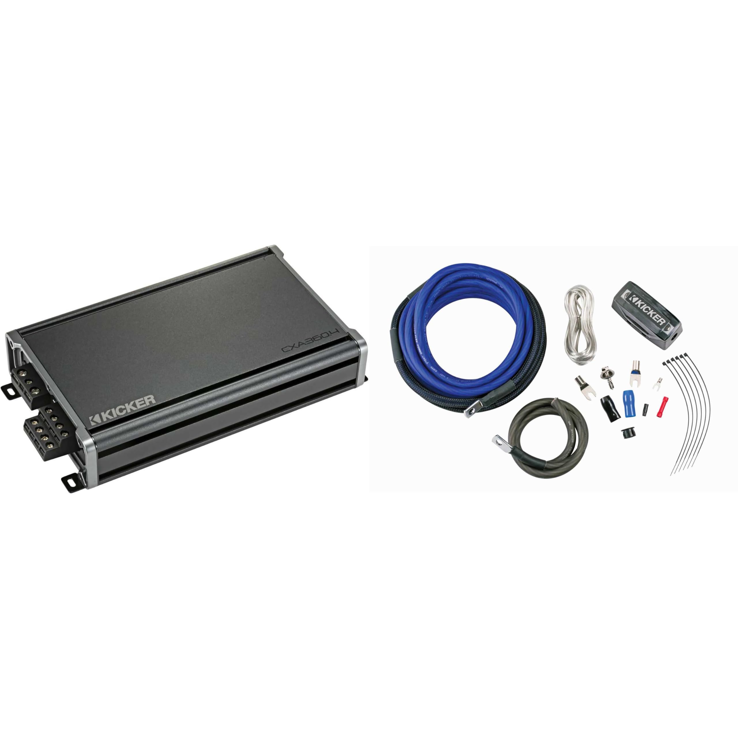 KICKER CX360.4 4-Channel Amplifier & 8 AWG Power Install Kit (No RCA)