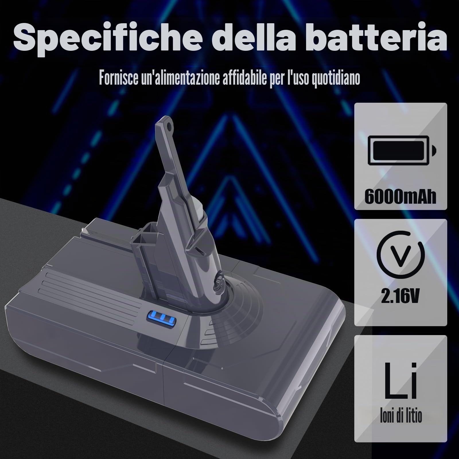 6000mAh Batteria per Dyson V8, Compatibile con Dyson V8 Animal, Absolute, Fluffy, Parquet, SV10, Slim aspirapolvere- con 2 filto e 1 Cacciavite