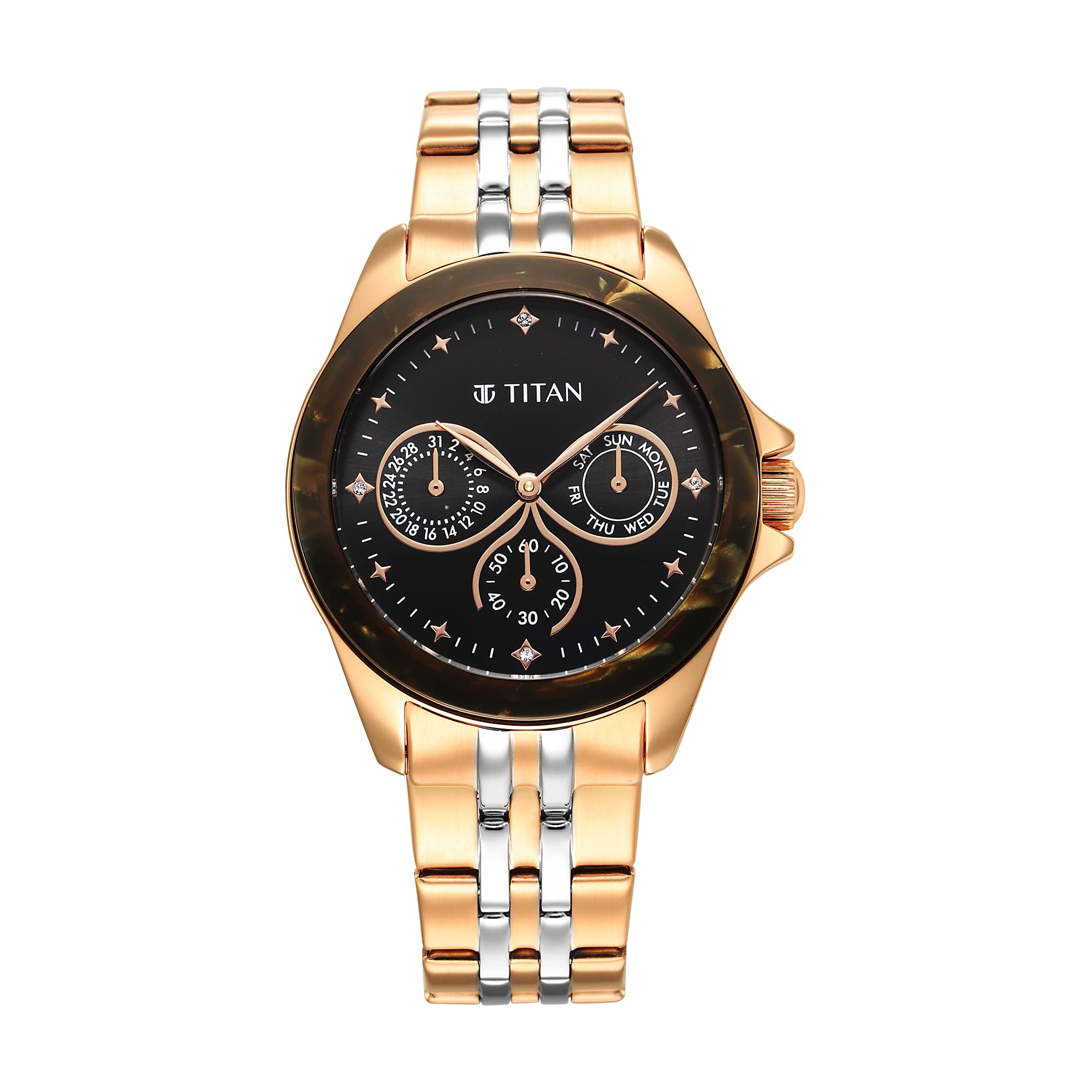 Titan Acetate Black Dial Analog with Day and Date Stainless Steel Strap Watch for Women-NS95186KM02 (B0BK1HYWW4) Amazon Price History, Amazon Price Tracker