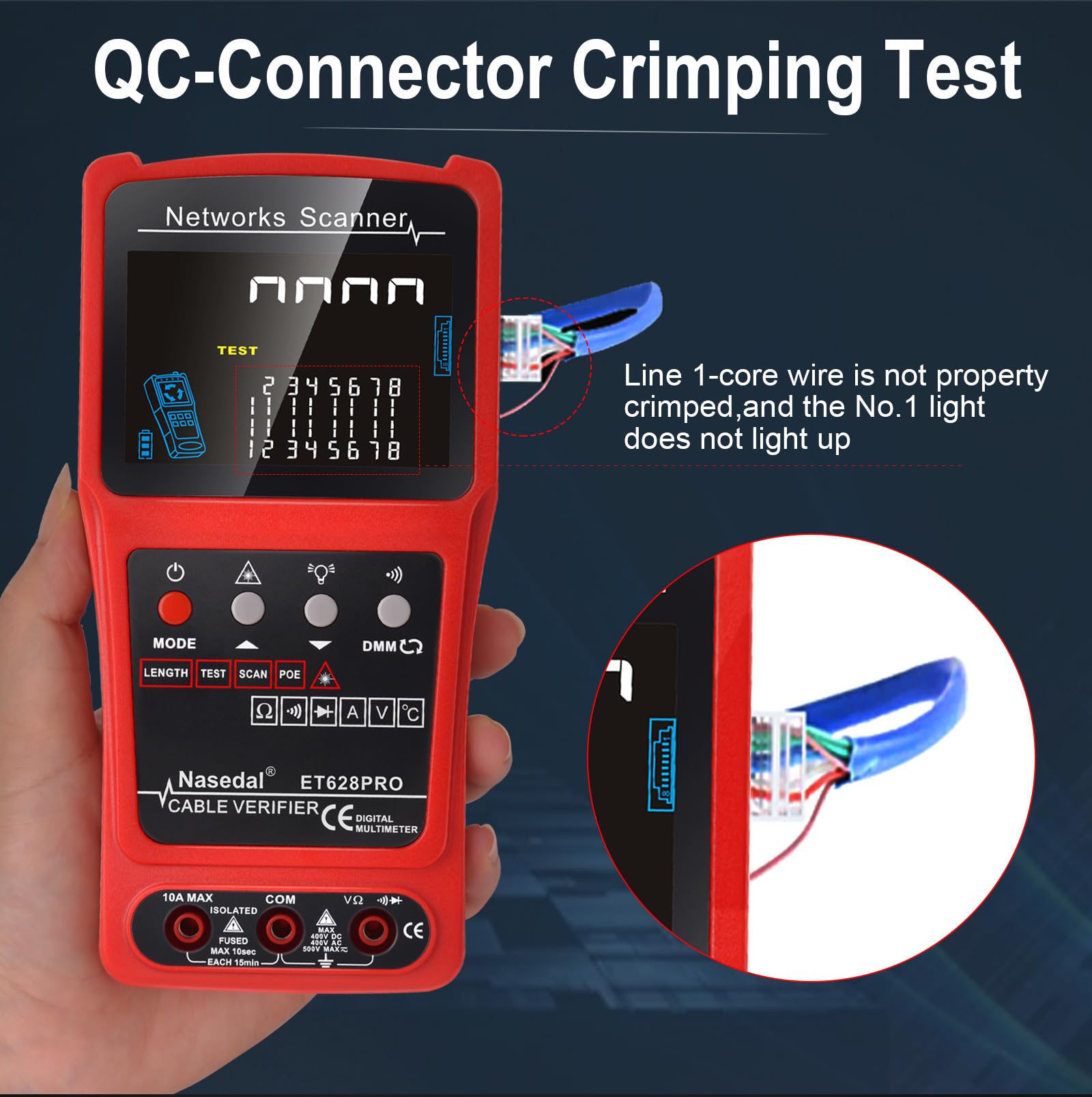 Network Cable Tester Wire Tracker Tone Generator Ethernet Tester Multimeter VFL 3-in-1 RJ45 CAT5 CAT6 CAT7 CAT8 RJ11 Tone Cable Length Cable Mapping Test (ET628 PRO) - Image 3