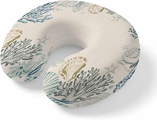 Ocean Underwater Marine Life Travel Pillow,U Shaped Ergonomic Neck Pillows Coral on Vintage Linen Memory Foam Portable Neck and Head Support Cushion for Airplane Car Home Office Sleeping