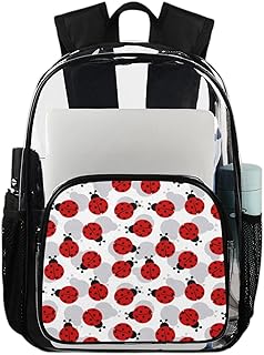 Mochila transparente com estampa de joaninhas para serviço pesado, linda joaninha mochila transparente impermeável PVC transparente com alça de ombro reforçada para escola, trabalho, viagens, Multicor