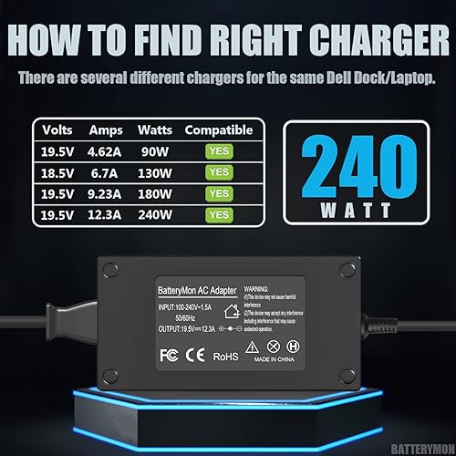 Miniatura 5 de Adaptador de corriente de 240 W compatible con Dell Alienware M15 R2 R3 R4 R6 R7 Alienware 15 17 M17 M11X M17X M17X M18X X15 Área-167.3 ft PA-9E,