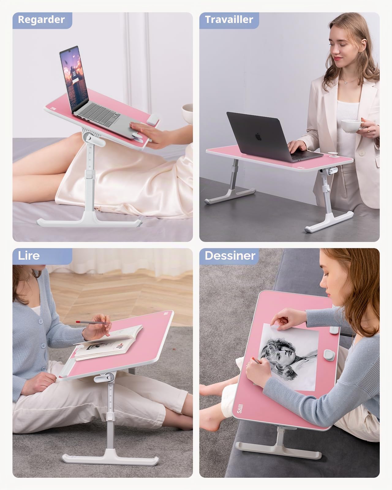 SAIJI Table de lit pliable pour ordinateur portable, 5 positions, convient pour canapé, sol, travail et étude