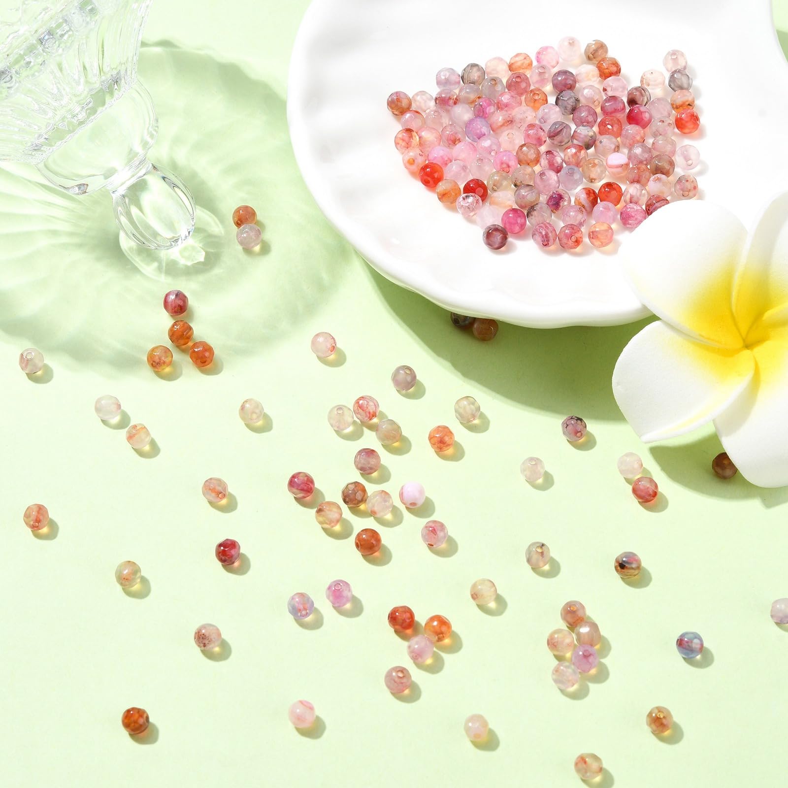 UR URLIFEHALL 200 Pcs Pink Series Natural Agate Beads 4mm Faceted Round Beads Gemstone Loose Beads for Jewellery Making DIY Bracelet Crafts - Image 4