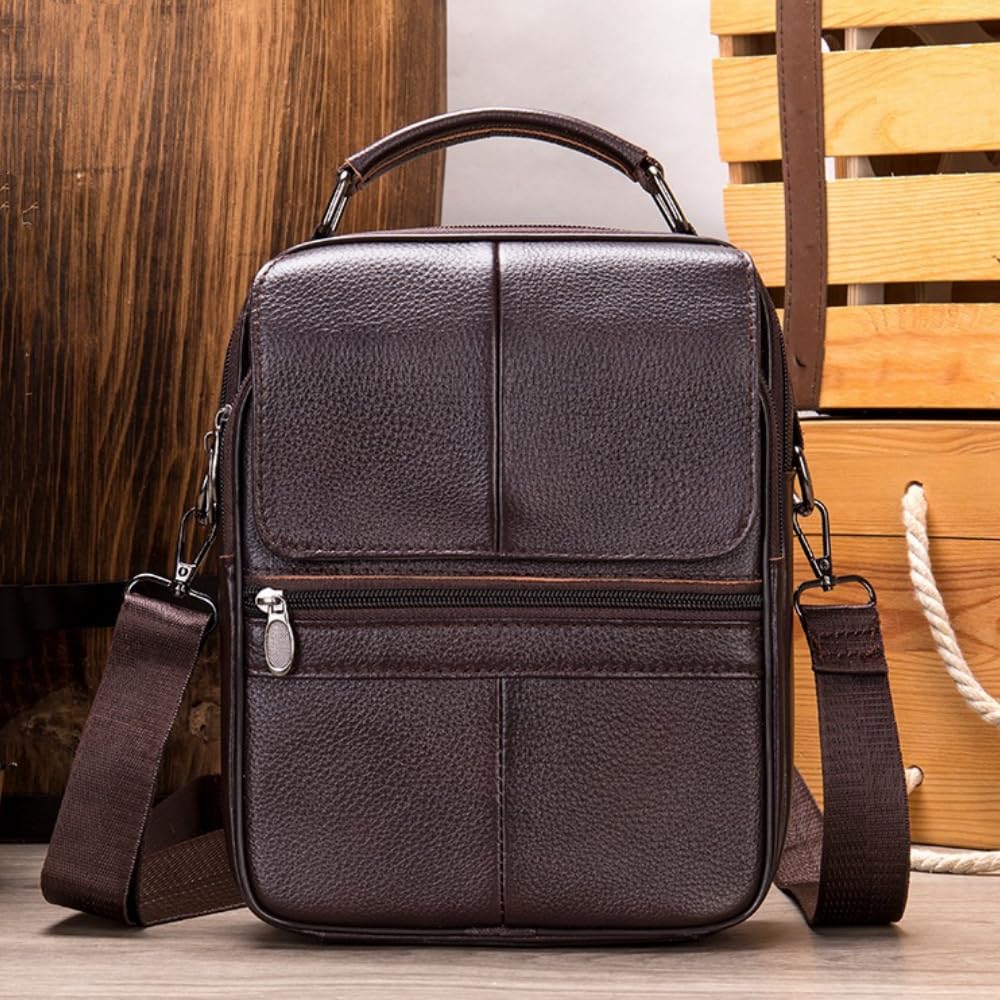 Torba na ramię, torba na ramię, torba na klatkę piersiową ze skóry bydlęcej, męska nerka, saszetka na ramię, torby crossbody, Brązowy, Retro