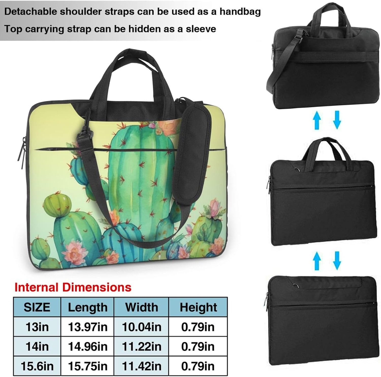 Funny Cactus Laptop Bag 14 inch Business Briefcase for Men Women Water Resistant Laptop Shoulder Bag image 4