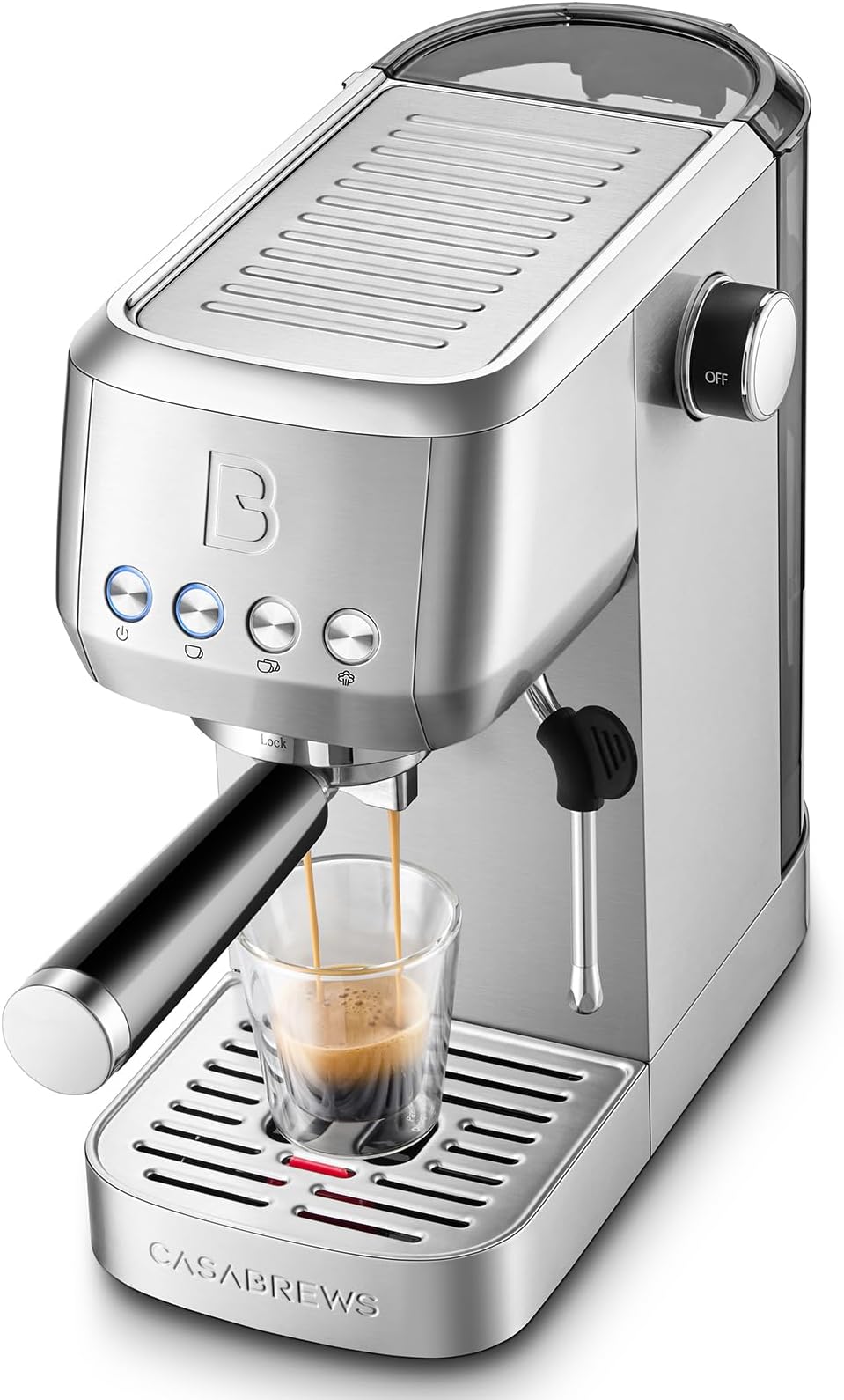 CASABREWS 3700 Essential Espresso Machine 20 Bar, Stainless Steel Cappuccino & Latte Coffee Maker with Steam Frother for Home, 43.9oz Water Tank, Silver