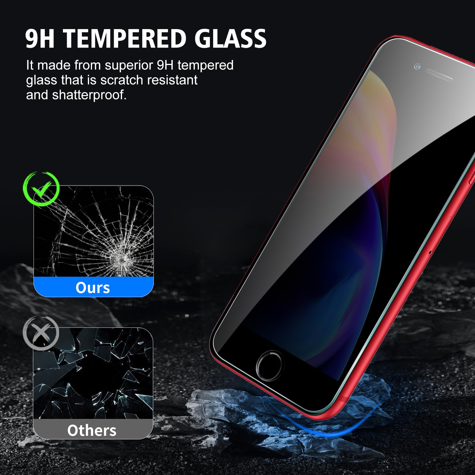 Paquete de 3 protectores de pantalla de privacidad para iPhone 8 Plus/iPhone 7 Plus, vidrio templado antiespía, dureza 9H, resistente a los arañazos