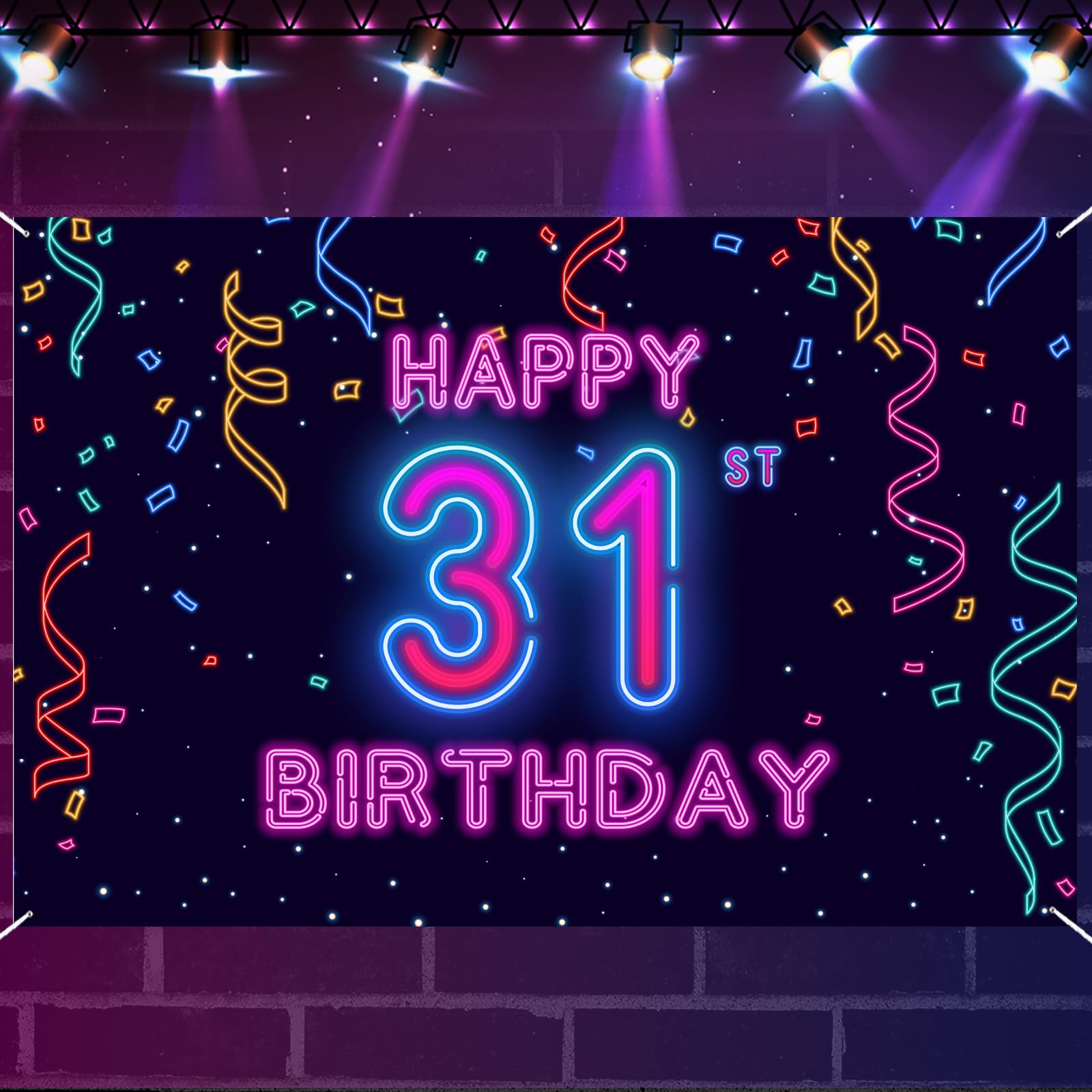31st Neon Happy Birthday Banner Let’s Glow Banner Backdrop Decorations for Girls Boys Women Men Cheer to 31 Years Neon Themed Birthday Party Photography Background Glow Party Supplies