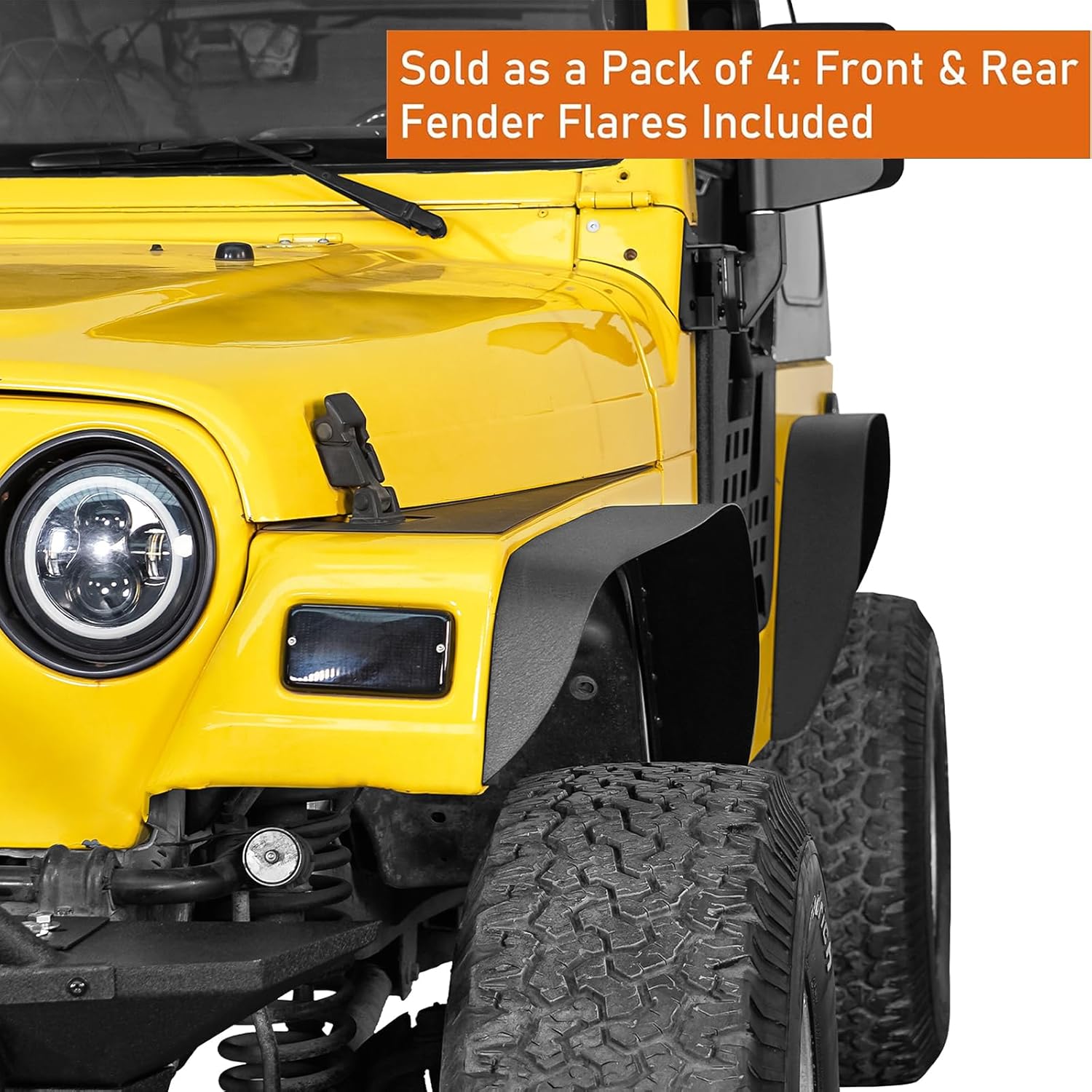 Hooke Road Wrangler TJ Flat Fender Flares, Front & Rear Steel Wheel Flares Liner for 1997-2006 Jeep Wrangler TJ - 4PCS Set