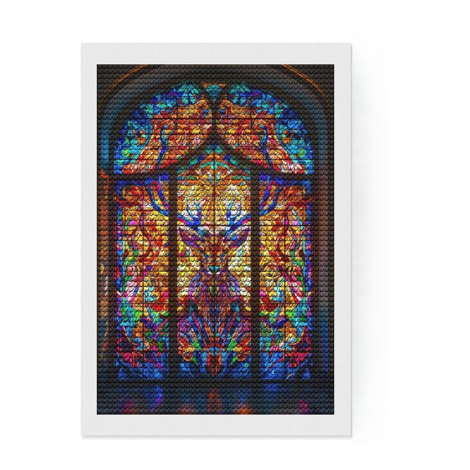 Junmoney Stained Glass Stag Round Drill Diamond Painting 8"x12", Decorate Your Room, Sparkling Round Gems, Adhesive Canvas, Bedroom Decor