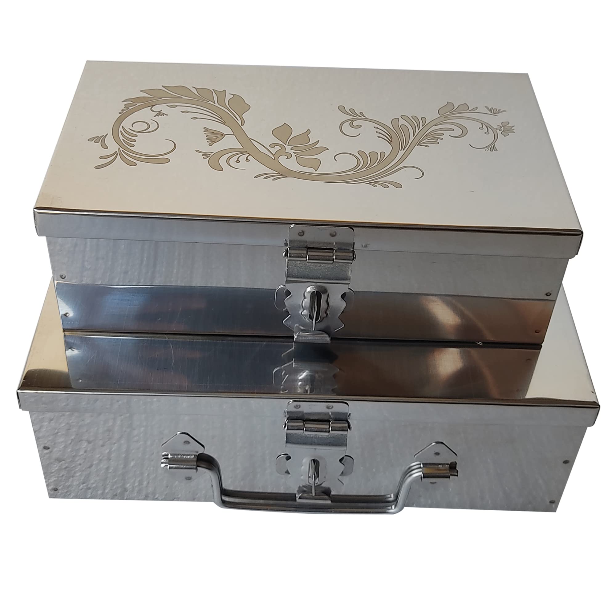 gvanys GvanyS® Steel Storage Boxes,Cash, Pooja Peti,Organizer,Safe Locker Box 8 inch & 9 Inch, Storage Box (Steel) With Laser Print Design (Smal & Medium)-picture-10