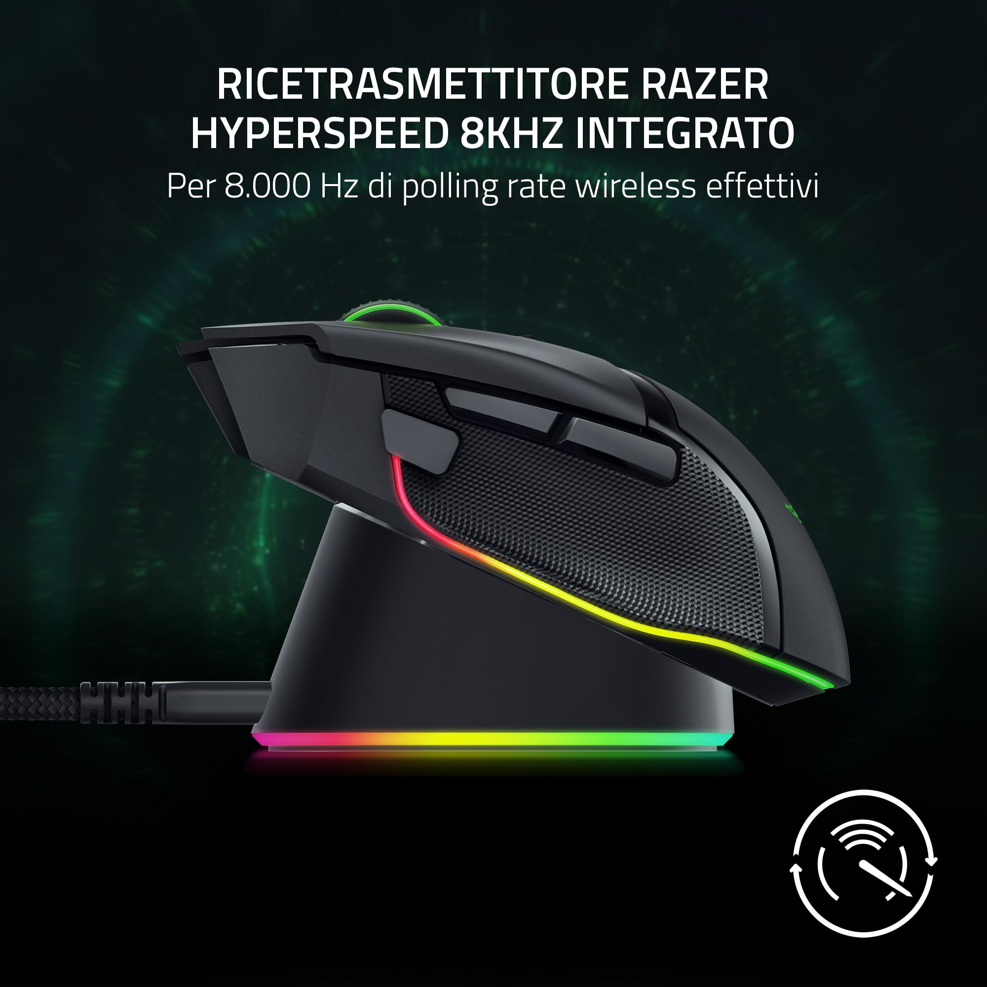 Razer Mouse Dock Pro & Charging Puck - Dock di ricarica wireless magnetico e modulo per mouse compatibili (Hyperspeed 8K Hz, 8 luci RGB Chroma) Nero