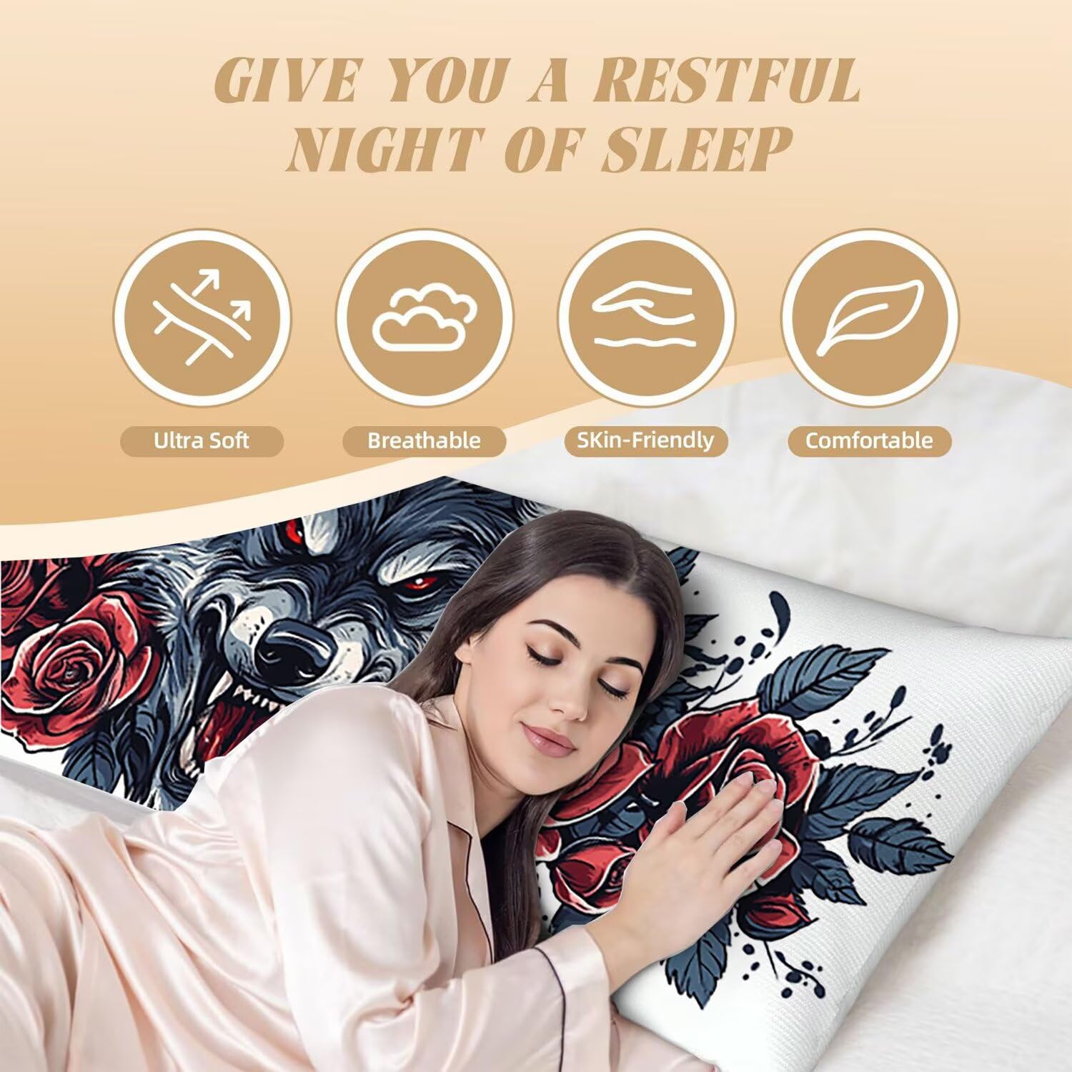 Oreiller de Corps pour Adultes 1 Paquet 120 x 50cm Velours Oreiller Coussin de Grossesse Dormir Oreiller Dormeur Latéral Long Coussin Long sur Le côté, D'intérieur Traversin (Le Loup Rose) v-447