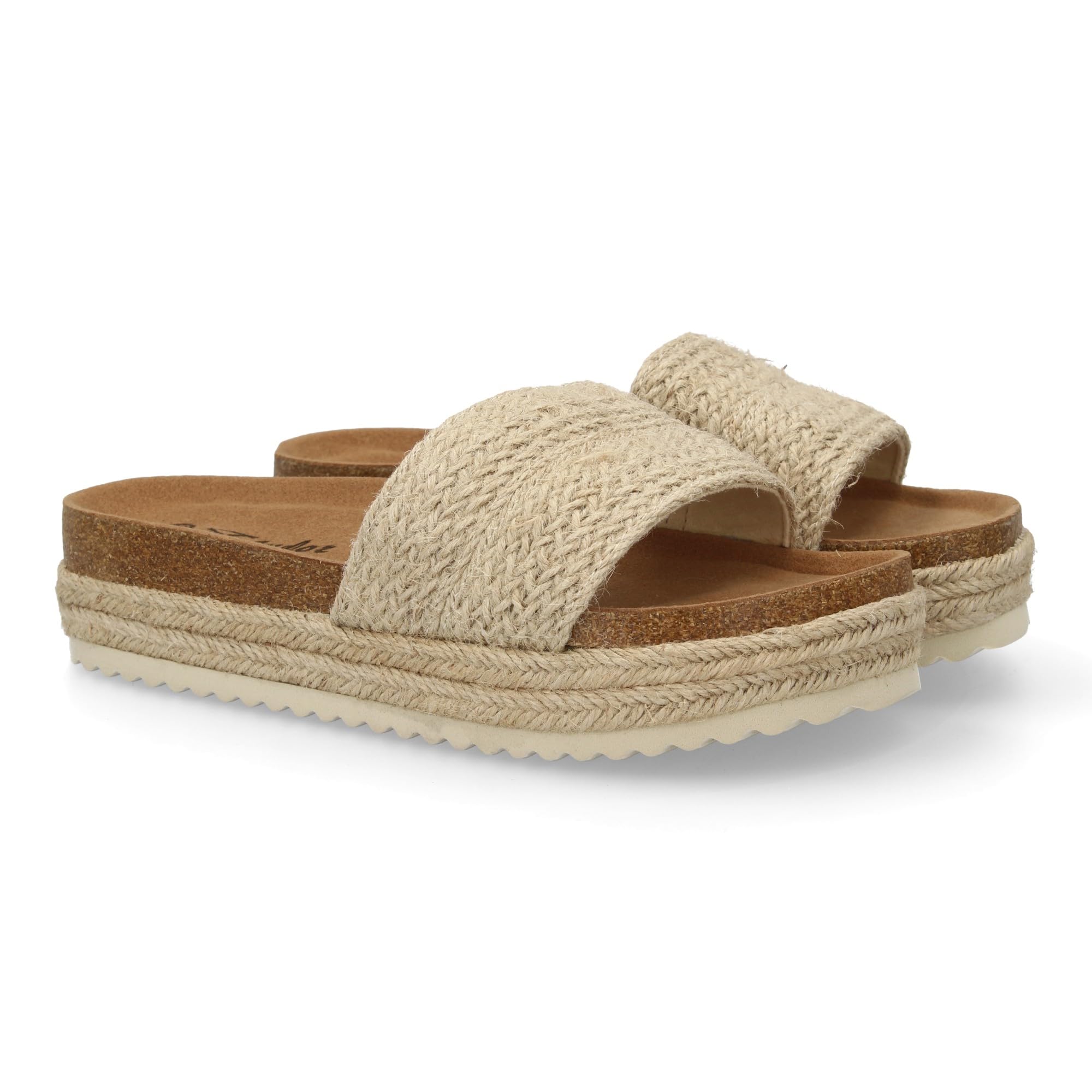 shoes&blues.es Sandalia Plana para Mujer con Plataforma Comoda y Ligera. Suela de Esparto. Pala de Esparto Trenzado. Color Natural. Ideal para Verano.