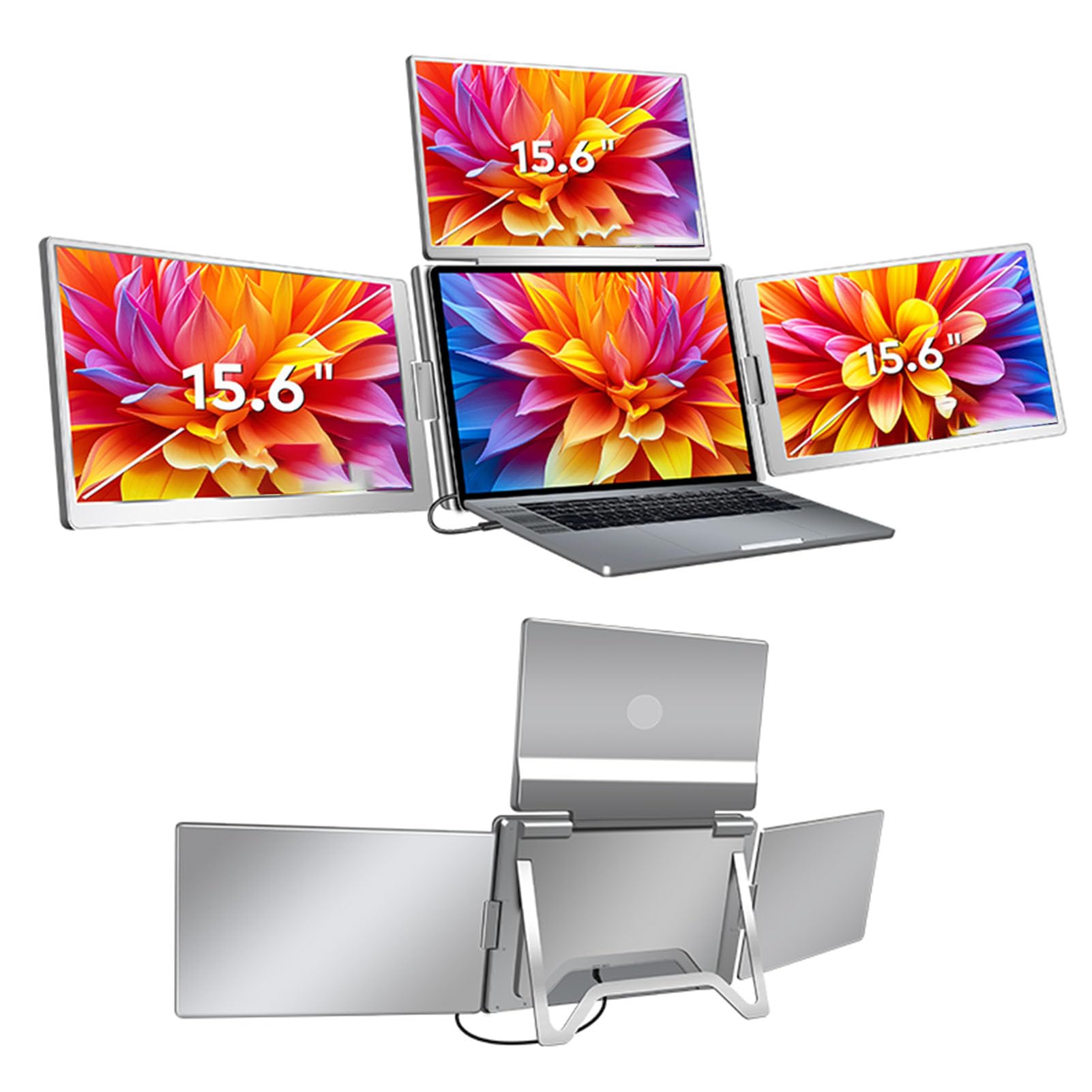 Schermo Esteso per Laptop, Triplo Laptop Monitor Estender, Schermi Portatili da 15,6 Pollici, con Supporto Regolabile, Monitor Quad Che Piega per (Spina Europea)