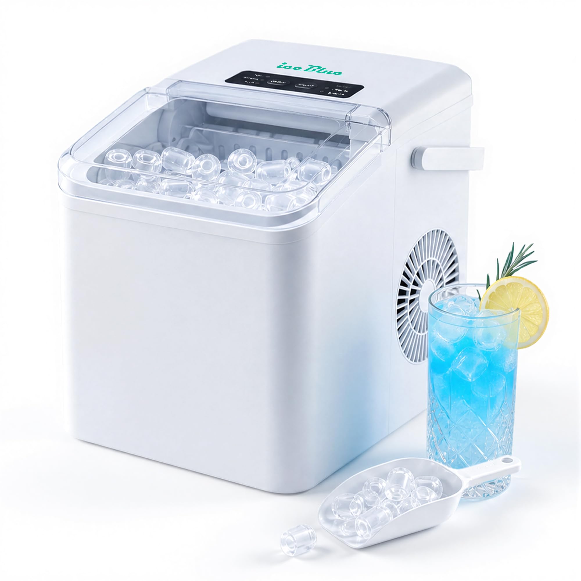 Eismaschine, 2 Größen an Kugeleis Tisch-Eismaschine - weiß | Eismaschine mit täglich 12 kg Eisausstoß, 9 Eisstücke fertig in nur 9 Minuten – ideal für Zuhause, Küche und als Geschenk