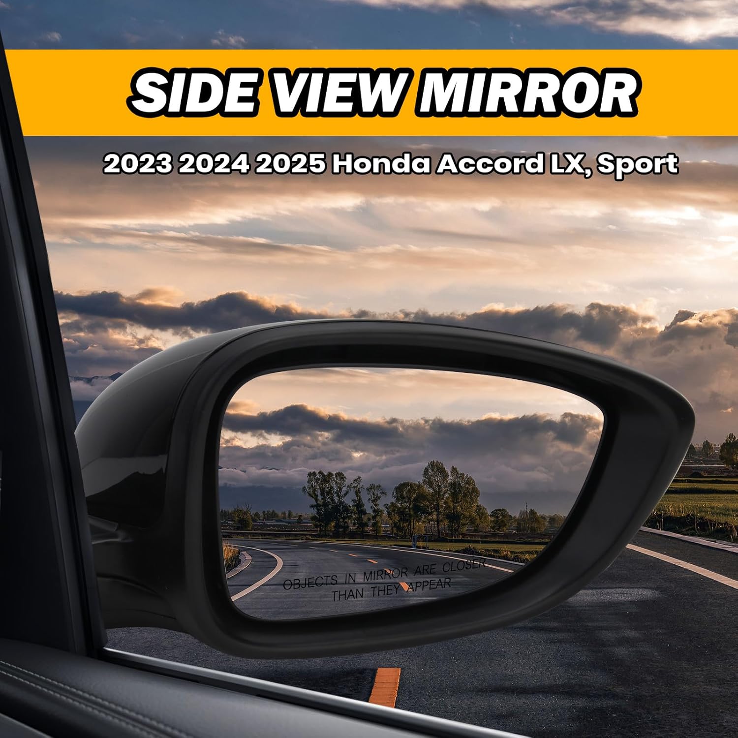 Right Passenger Side Door Mirror For 2018-2022 Honda Accord LX, Sport Mirrors with Power,Non-Heated without Turn Signal Match to Black Paint Replaces HO1321328 76208-TVA-A02 (3pin)