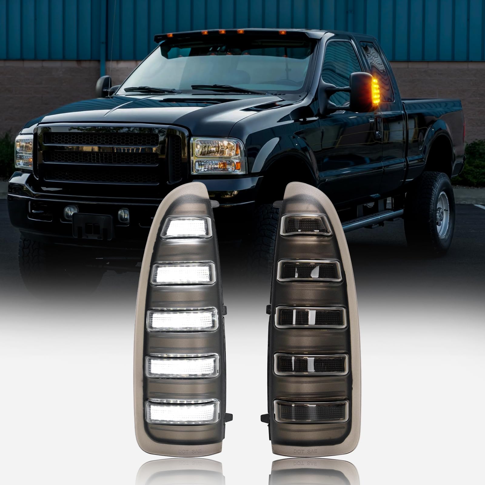 LED Side Mirror Lights for 2003-2007 Ford F250 F350 F450 F550 Super Duty | Swithback Amber Turn Signal Light White Driving Parking Light for 2000-2005