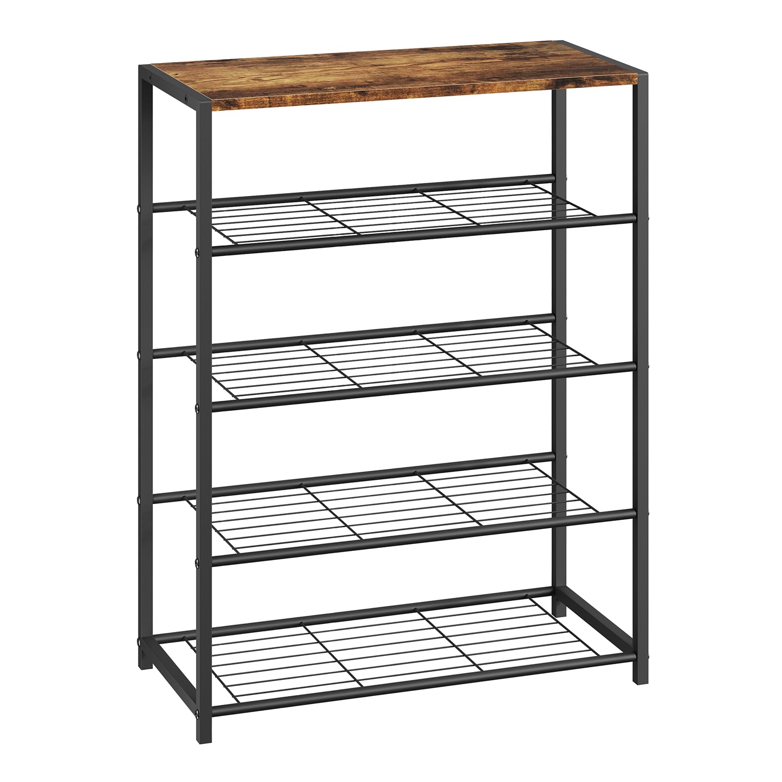 WOLTU Banco para Zapatos, Estante de Zapatos de 4 Niveles de 12 Pares de Zapatos, Marco de Metal, Asiento de Madera, para Recibidor Entrada y Dormitorio