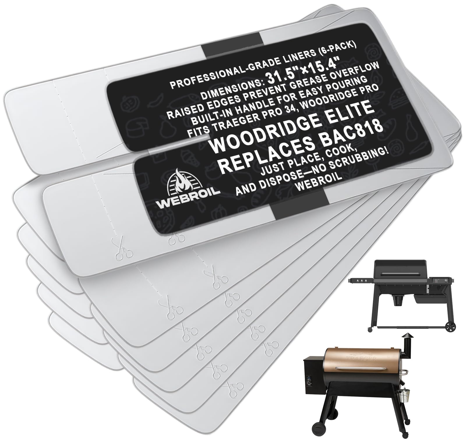 6 Packs BAC818 Drip Tray Liners for Traeger Pro 34 and Woodridge Grills