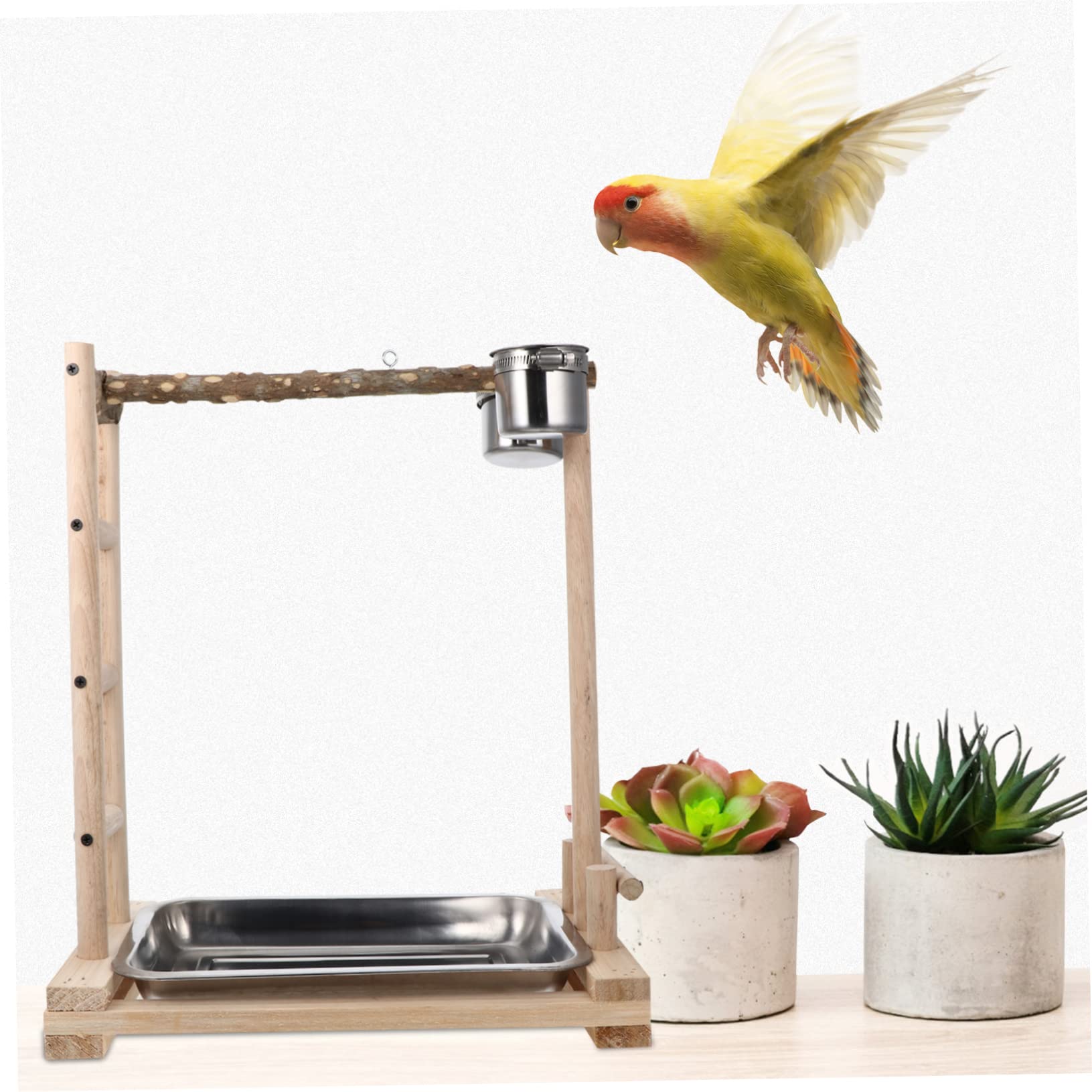 Mipcase Escalera De Madera para Pájaros Escalera De Entrenamiento para Juguete Educativo para Pájaros Comedero De Acero Inoxidable