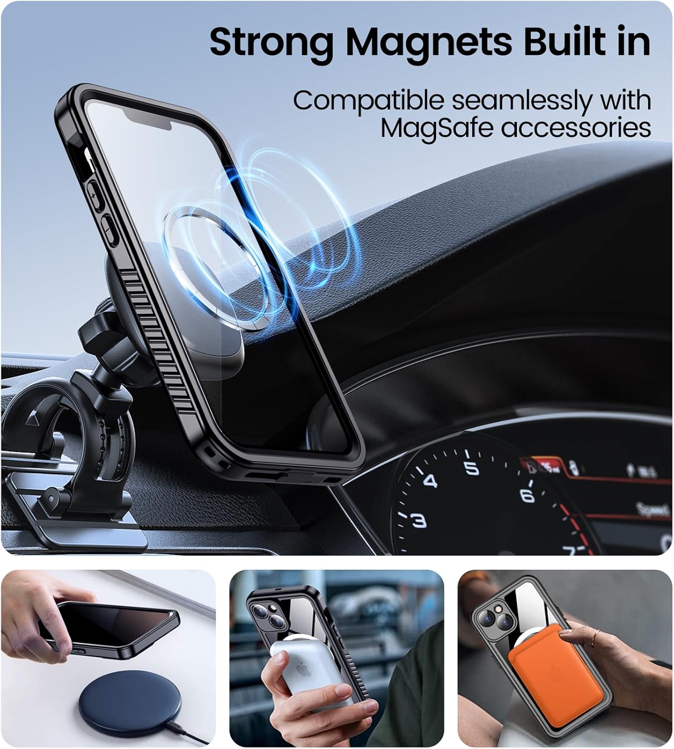 Temdan Magnetic for iPhone 14 Case Waterproof,Built-in Screen Protector[IP68 Underwater][Upgrade Military Dropproof][Compatible with MagSafe] Full Body Shockproof for Phone Case 6.1''- Black