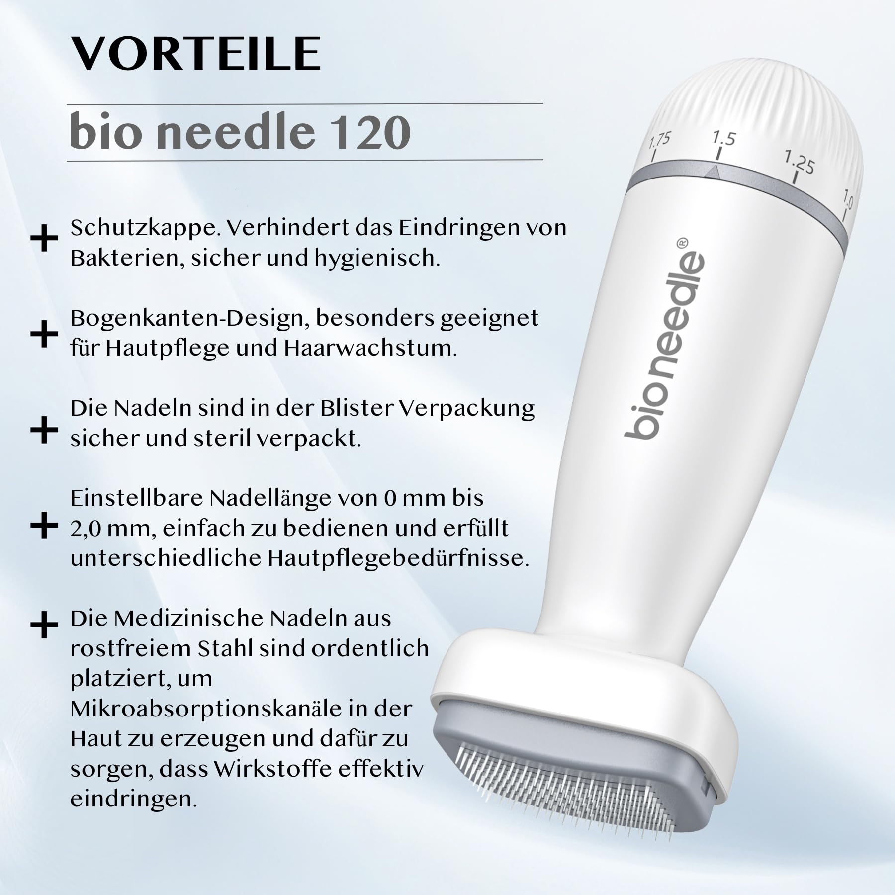 P-Beauty Derma Stamp - Microneedling - Mesoroller con 120 aghi in acciaio inox di alta qualità, lunghezza regolabile 0-2 mm, per anti-invecchiamento, rigenerazione della pelle, crescita dei capelli