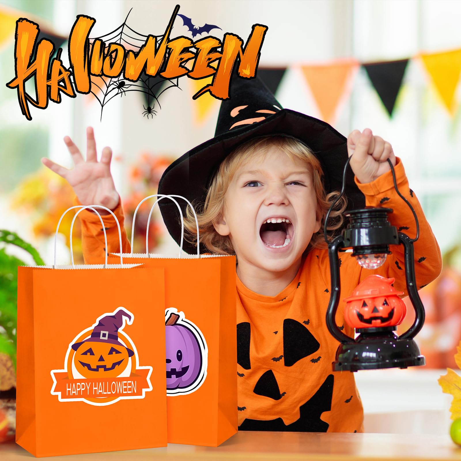 BagDream Orange Gift Bags 10x5x13 Large Kraft Paper Bags with Handles Bulk for Halloween, Sporting Party Favors, Fall Festivals, Shopping, Retail, Grocery Paper Sacks 100Pcs