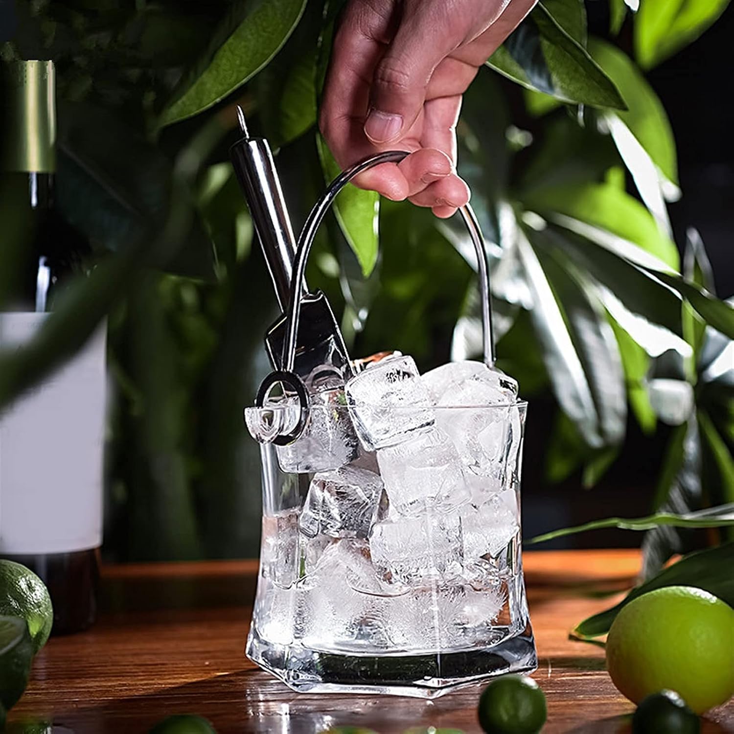 Ice Bucket Bar Beer Beverage Hexagonal Ice Bucket Restaurant Household Wine Champagne Ice Bucket Portable Glass Small Ice Bucket to Send Ice Tongs Ice containers
