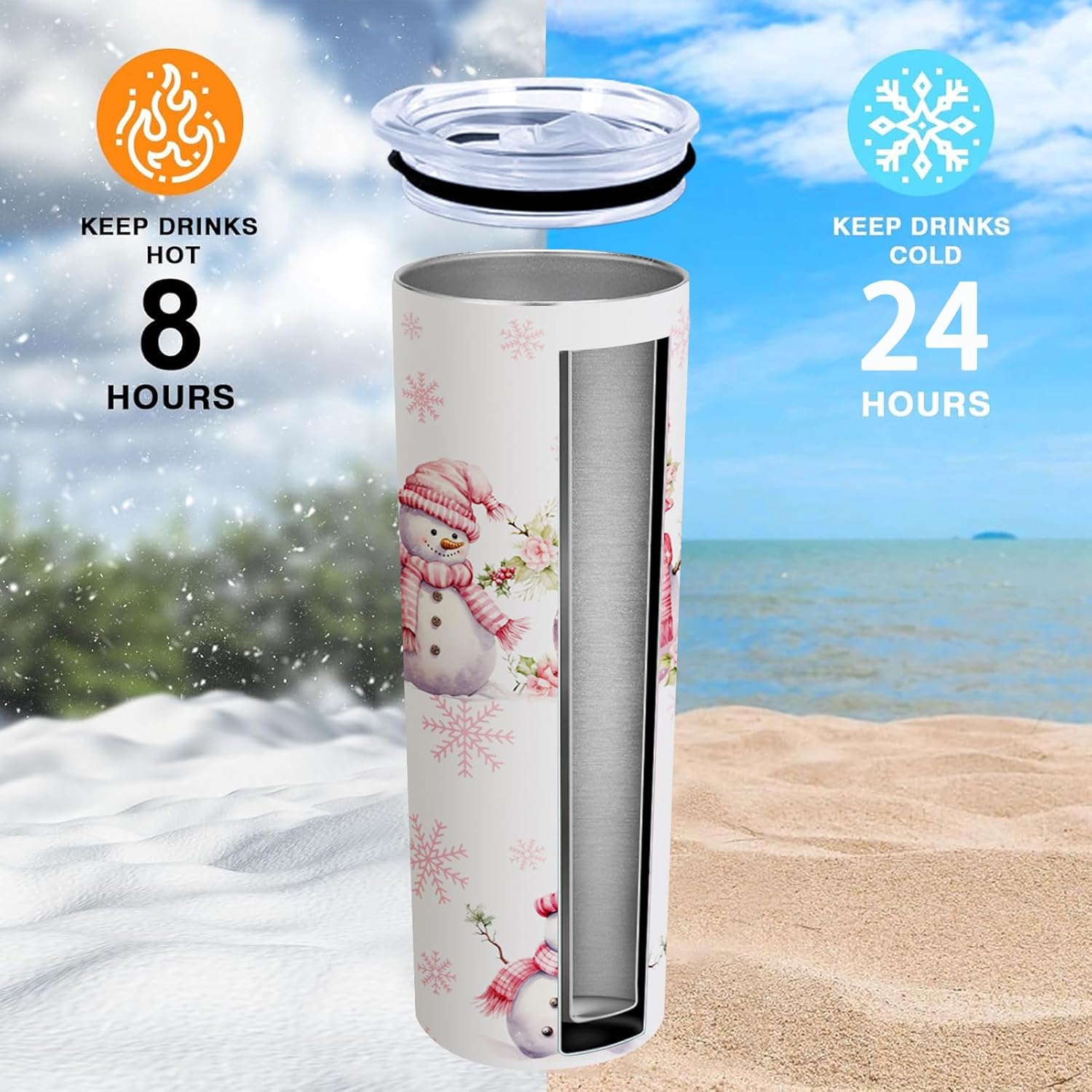Christmas White Gifts for Women Men, 20 Oz Tumbler with Lid and Straw, Xmas Snowman Stainless Steel Insulated Travel Coffee Cup, Winter Holiday Water Bottle for Him Her (1 PC) - Image 3
