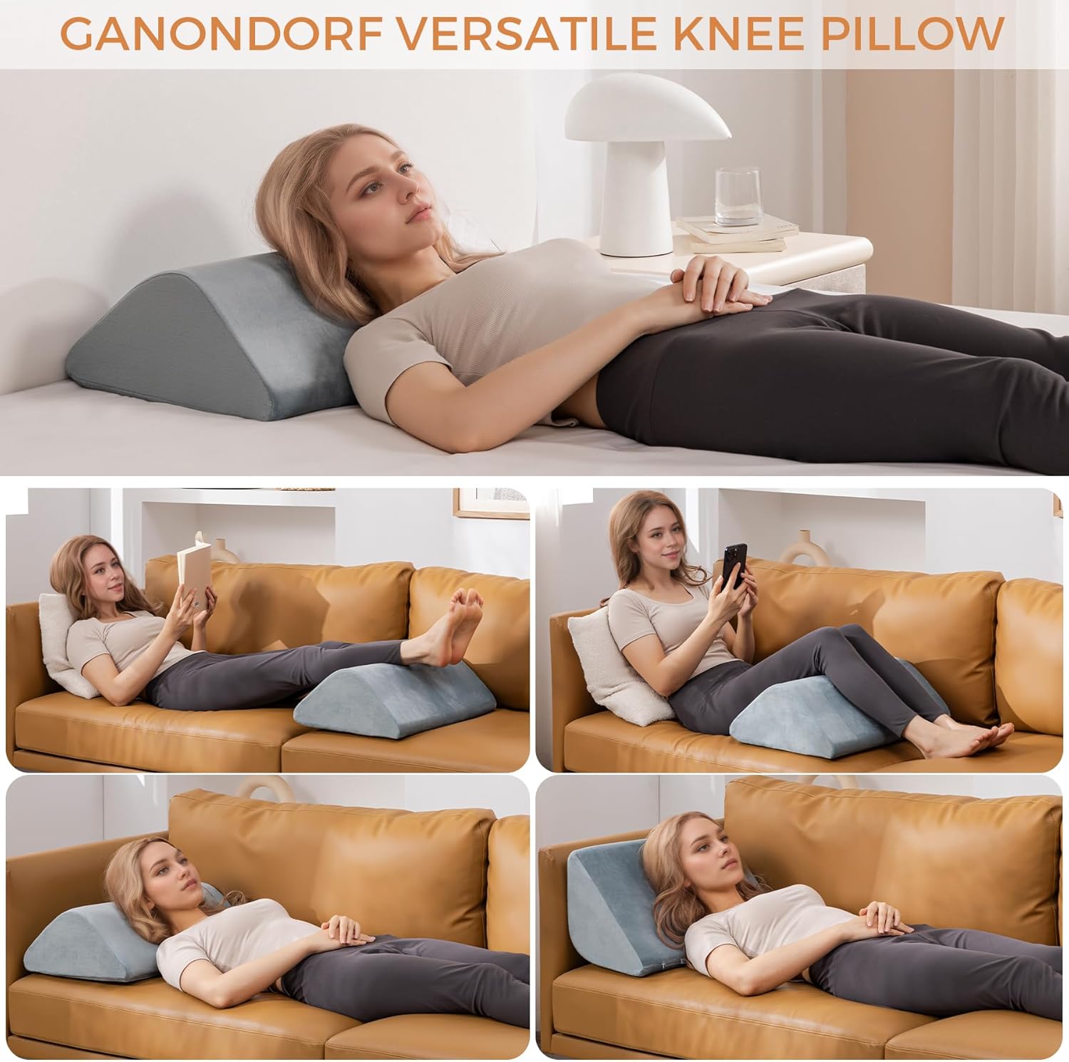 Knee Wedge Pillow 6.3'' for Post-Surgery Recovery-Leg Elevation Support for Sleep Position, Alleviating Lower Back & Hip Pain Enhancing Circulation in Ankles Legs Triangle Pillow with Removable Cover