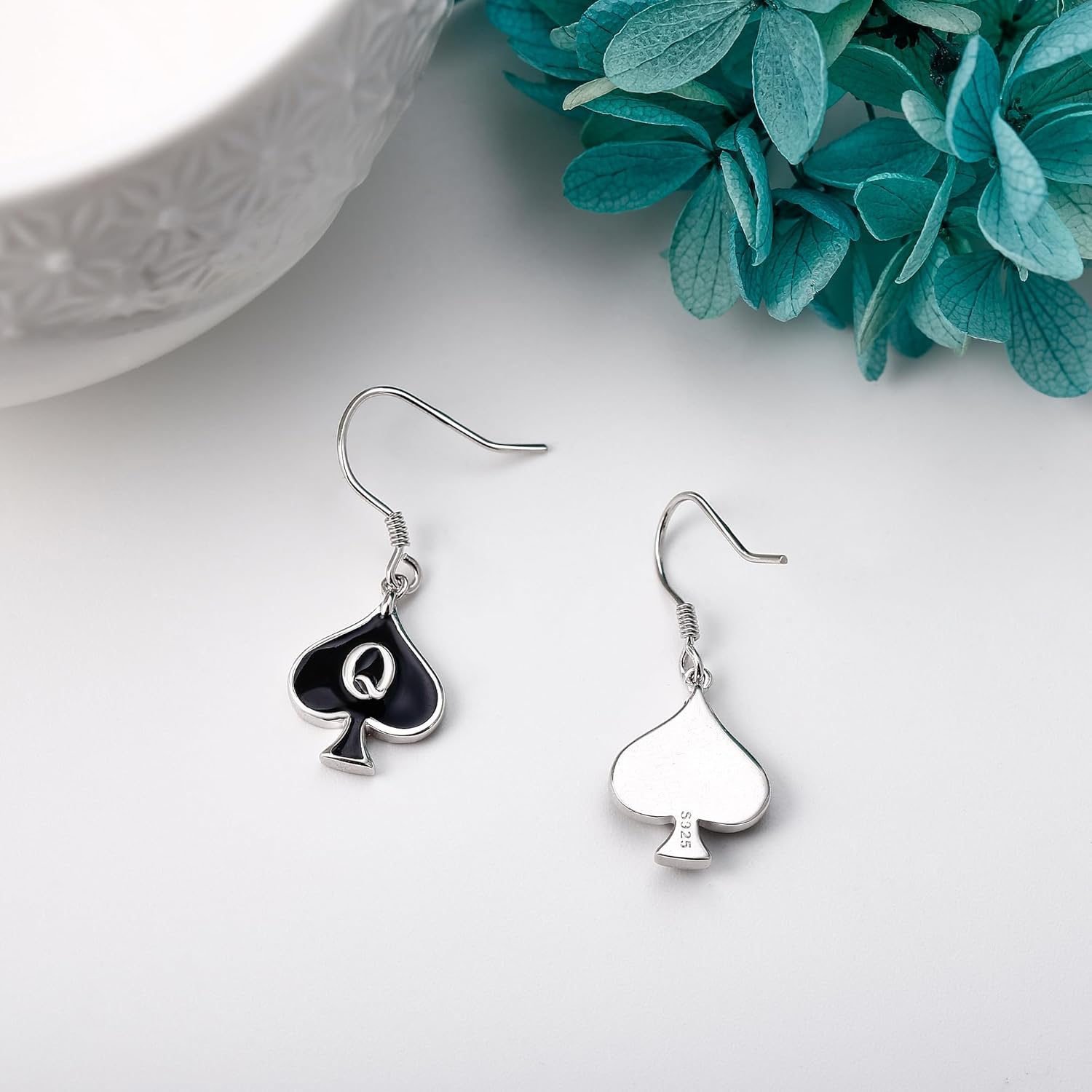QUEEN OF SPADES Earrings 925 Sterling Silver Card Dangle Drop Earrings Unique Queen of Spades Jewelry for Women HotWife Wife Lover
