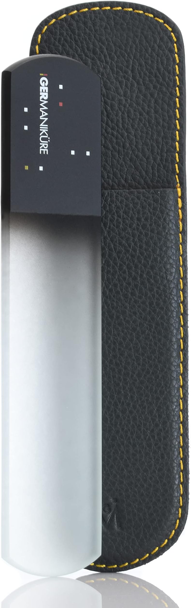 GERMANIKURE Pedicure Bar, Foot File, & Callous Remover - Black Glass with Leather Sleeve Ethically Made in Czech Republic