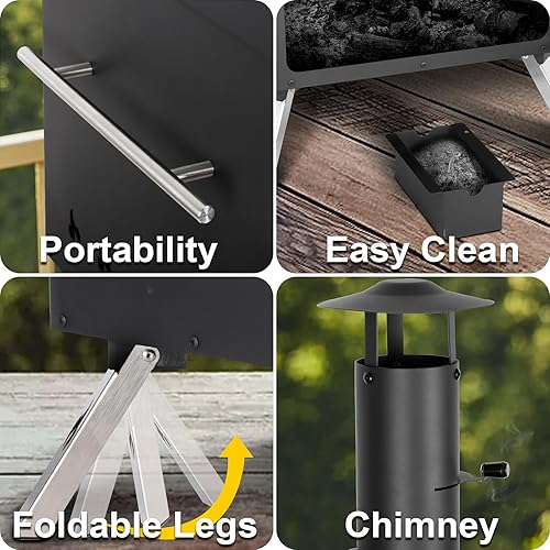 Miniatura 6 de Horno de pizza al aire libre de 15 pulgadas, horno de pizza portátil para patio, incluye piedra para pizza, cáscara de pizza, patas plegables,